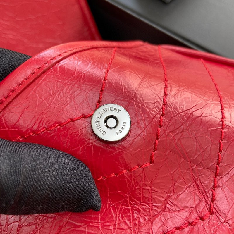Saint Laurent Niki Baby Shoulder Bag in Red Crinkled Vintage Leather