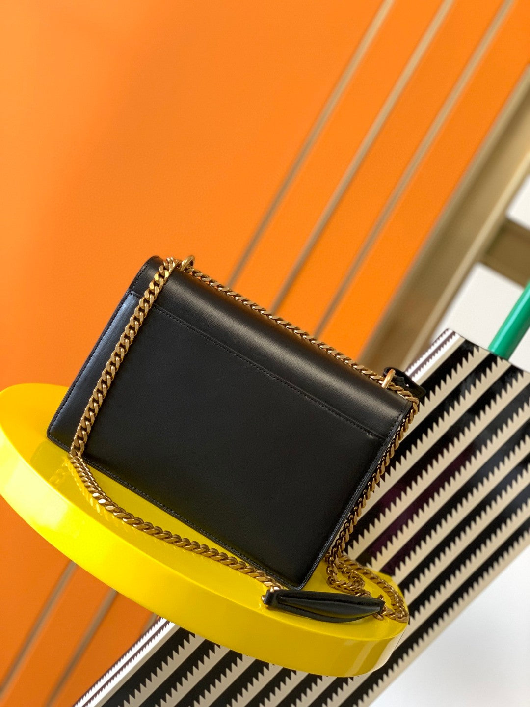 Saint Laurent Monogram Black Leather Shoulder Bag with Gold Chain