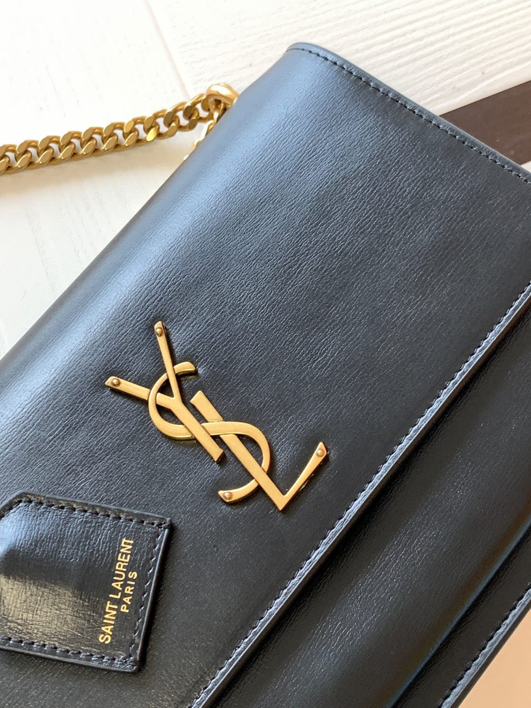 Saint Laurent Monogram Black Leather Shoulder Bag with Gold Chain