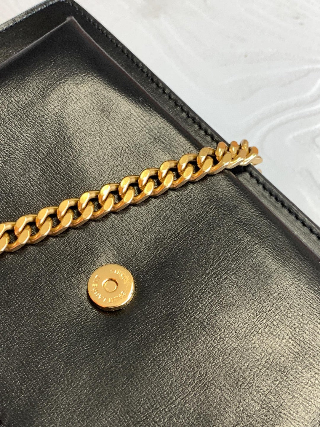 Saint Laurent Monogram Black Leather Shoulder Bag with Gold Chain