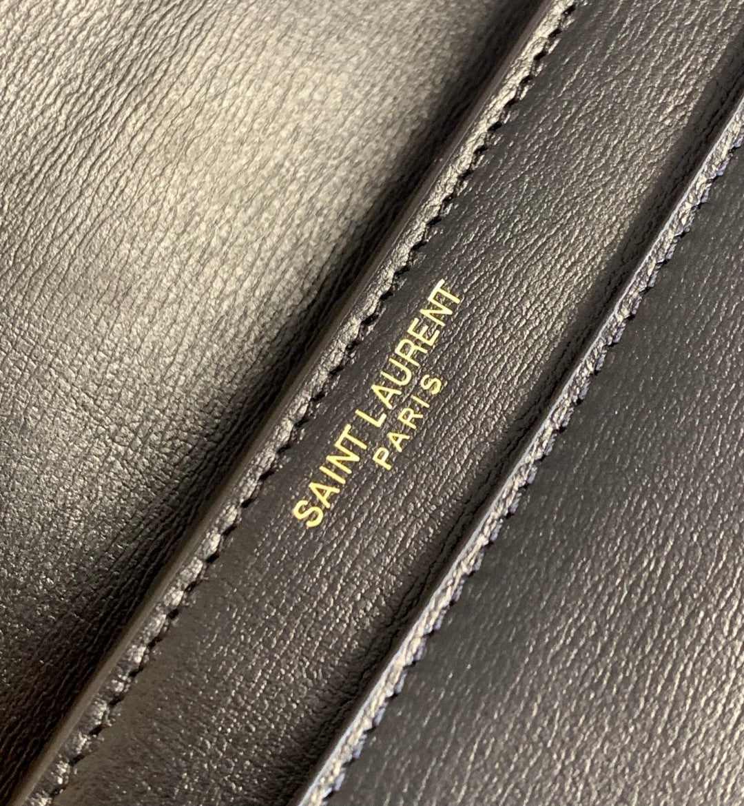 Saint Laurent Monogram Black Leather Shoulder Bag with Gold Chain