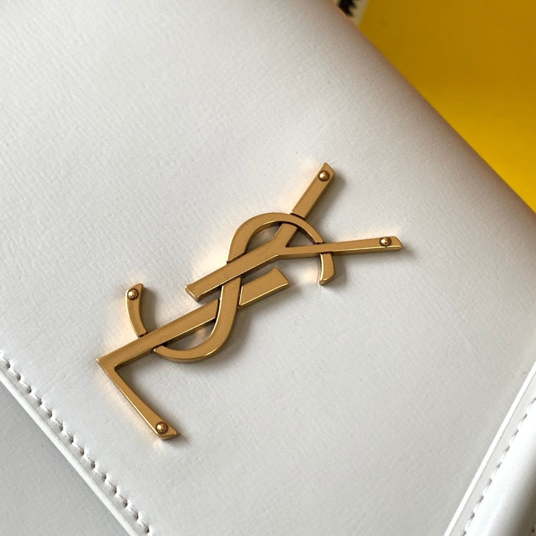 Saint Laurent YSL White Leather Sunset Shoulder Bag with Gold Hardware