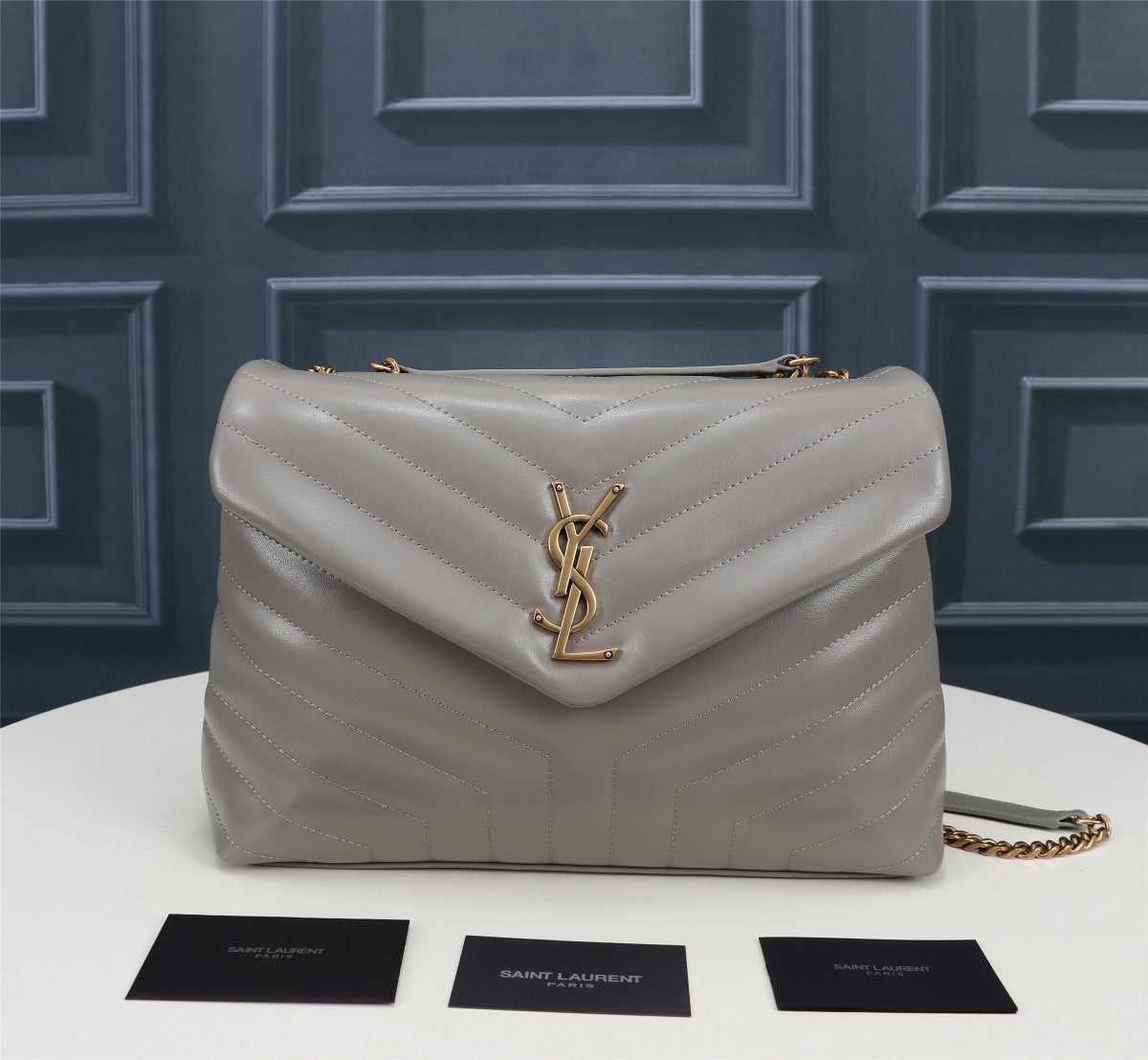 Saint Laurent Loulou Medium Chain Bag in Matelassé Leather - Grey