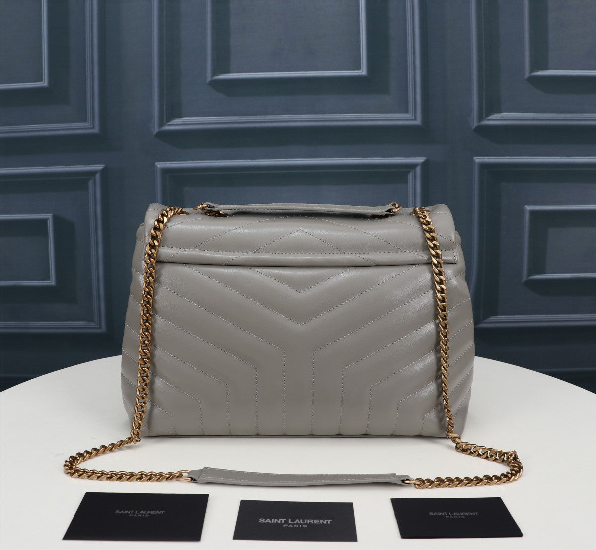 Saint Laurent Loulou Medium Chain Bag in Matelassé Leather - Grey
