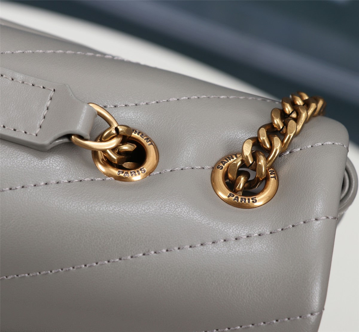 Saint Laurent Loulou Medium Chain Bag in Matelassé Leather - Grey