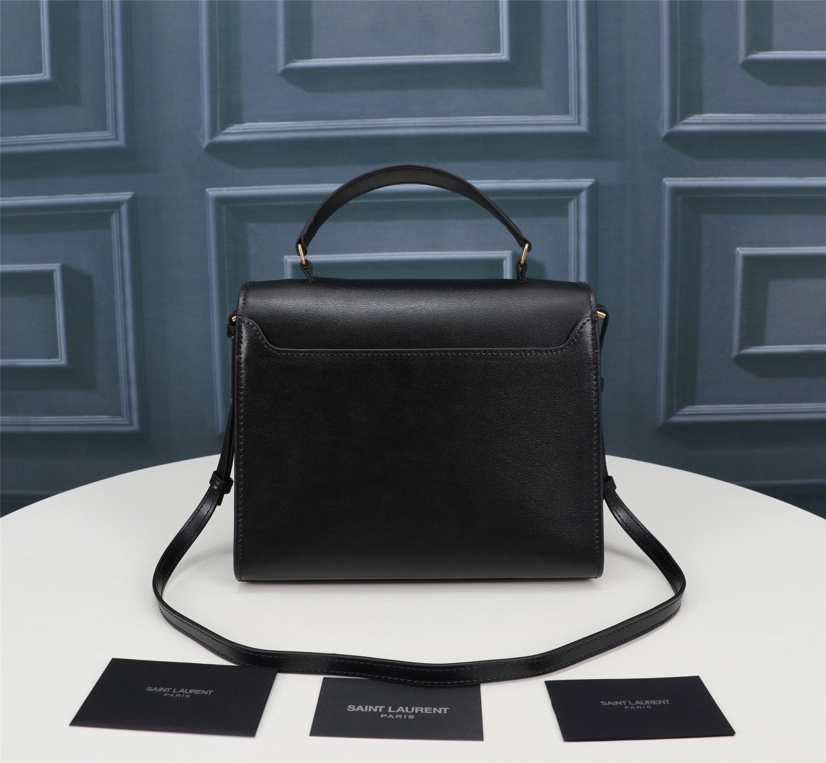 Saint Laurent Cassandra Medium Top Handle Bag in Black Leather