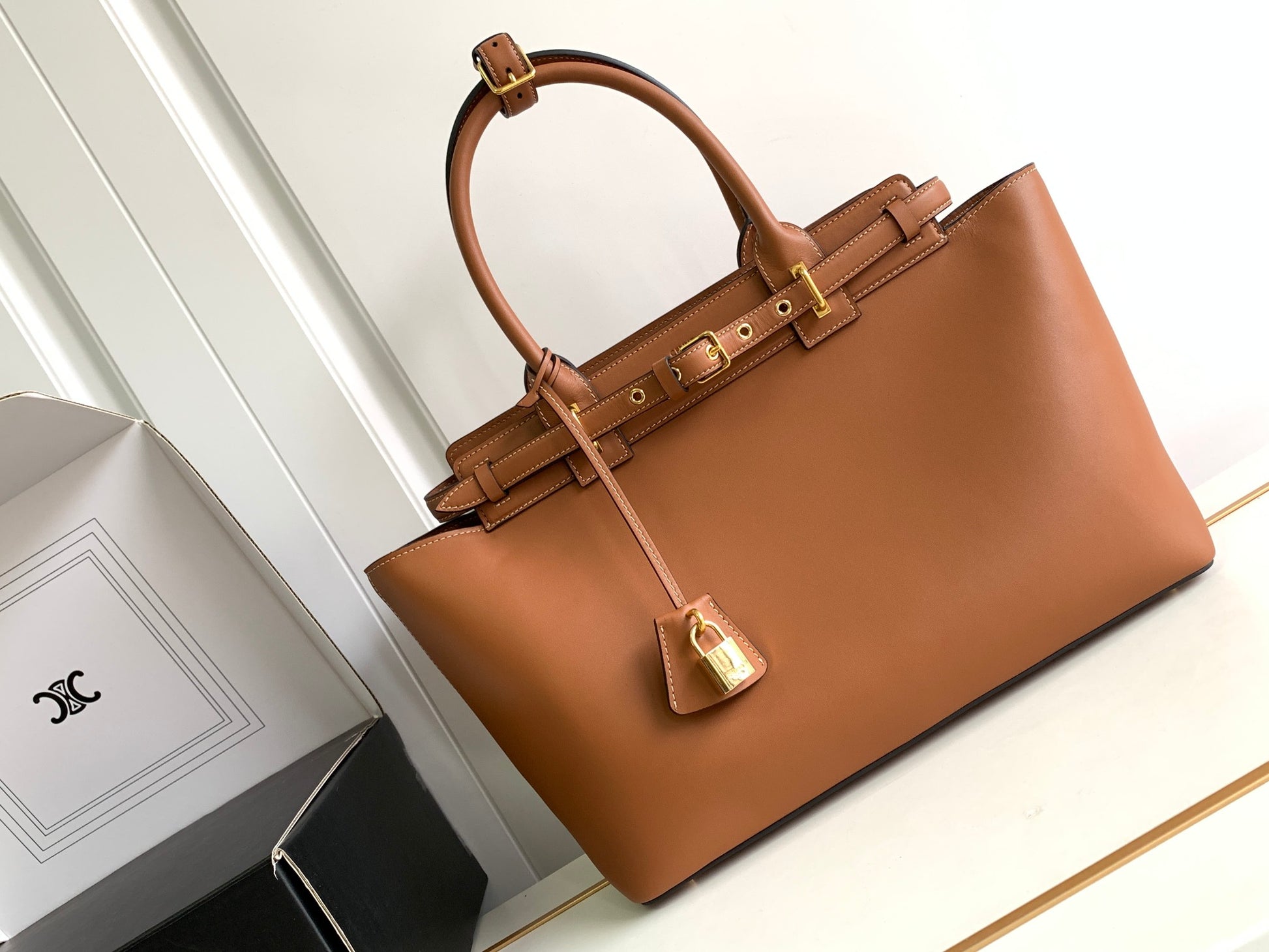 Celine Medium Big Bag in Tan Grained Calfskin Leather Tote Bag