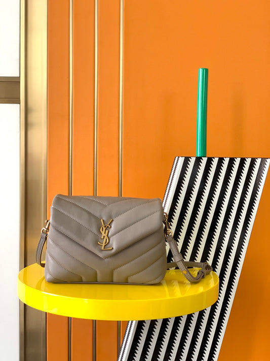 Saint Laurent Toy Loulou Matelassé Leather Crossbody Bag - Taupe