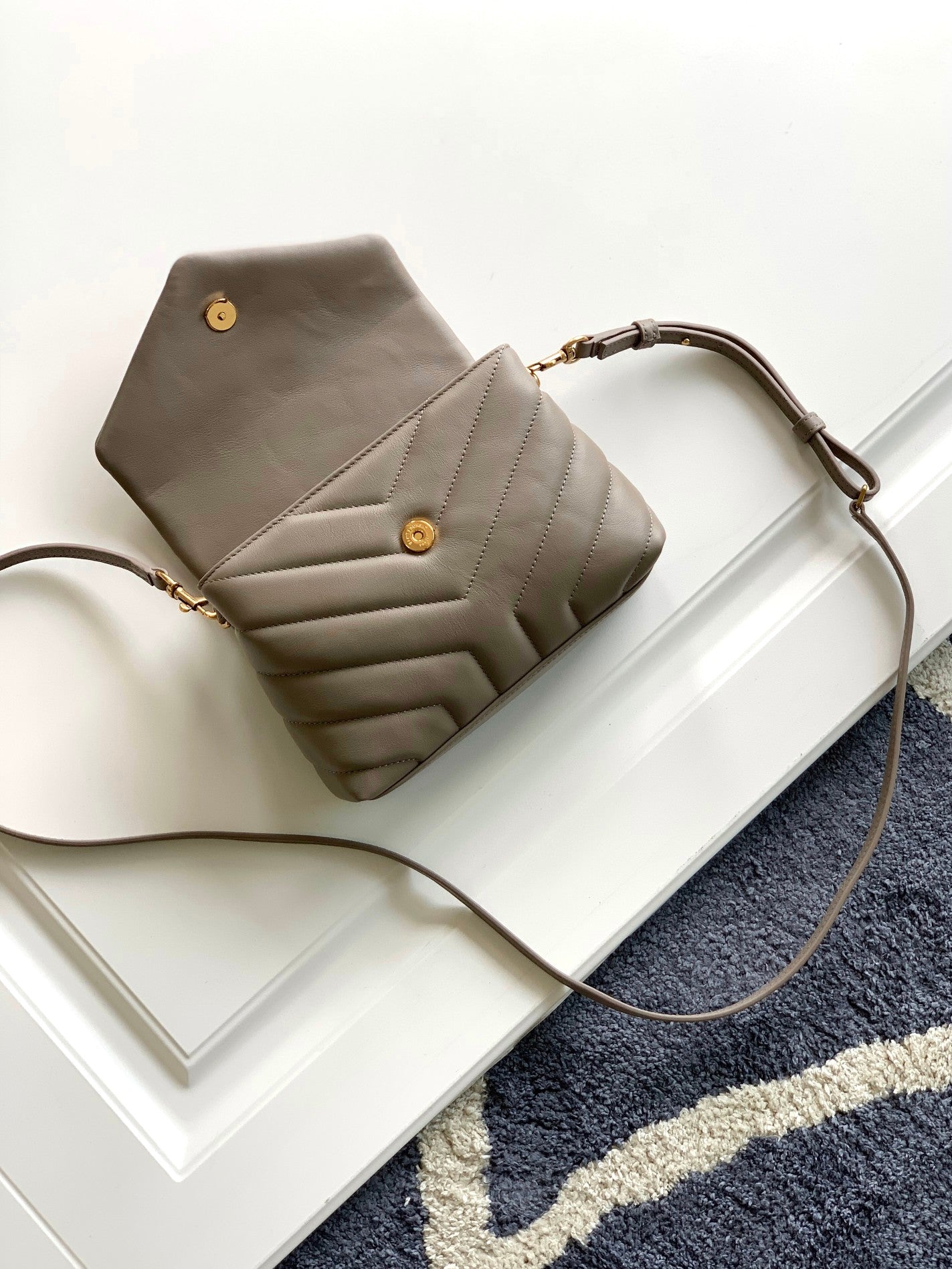 Saint Laurent Toy Loulou Matelassé Leather Crossbody Bag - Taupe
