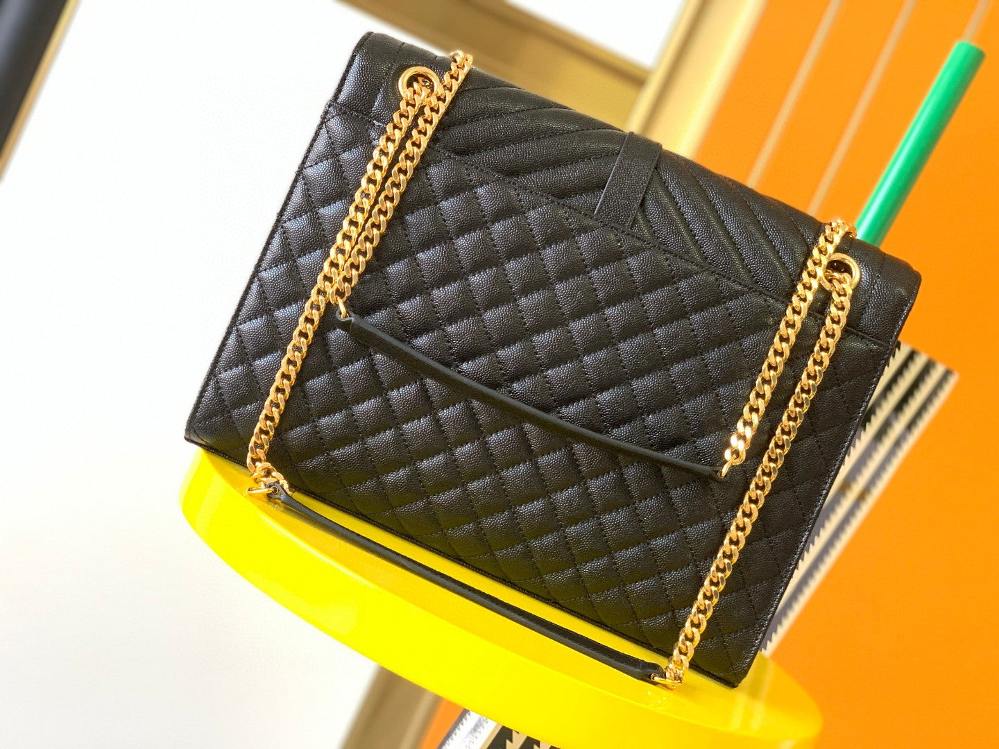 Saint Laurent Medium Envelope Bag in Black Quilted Leather with Gold Hardware
