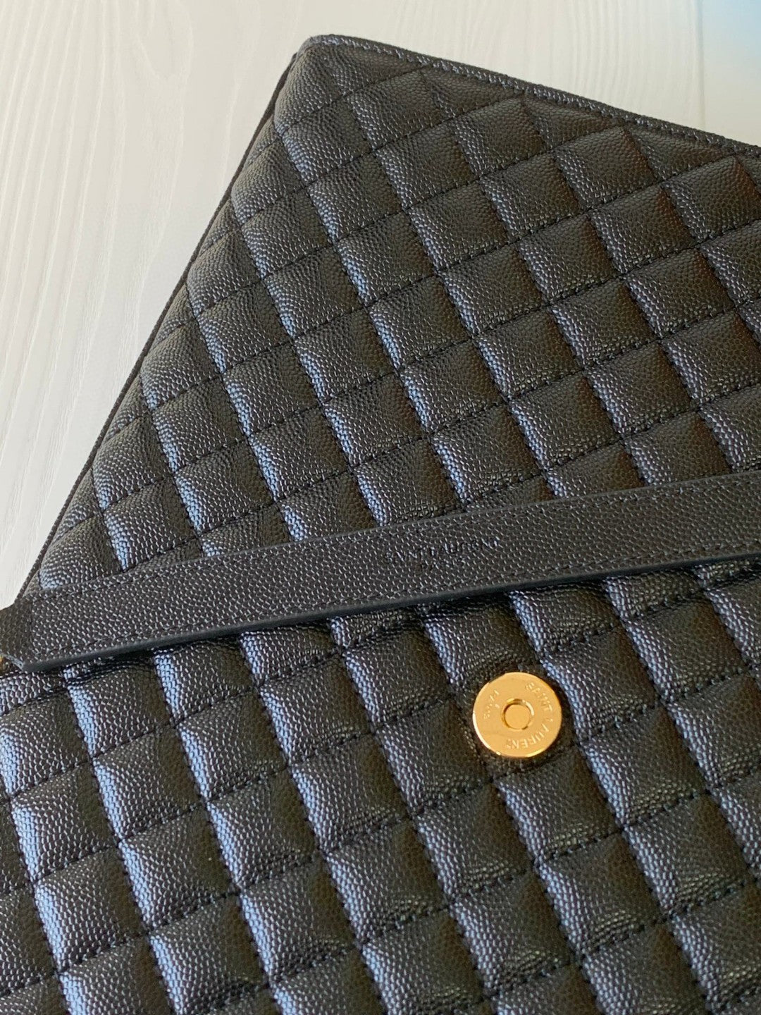 Saint Laurent Medium Envelope Bag in Black Quilted Leather with Gold Hardware