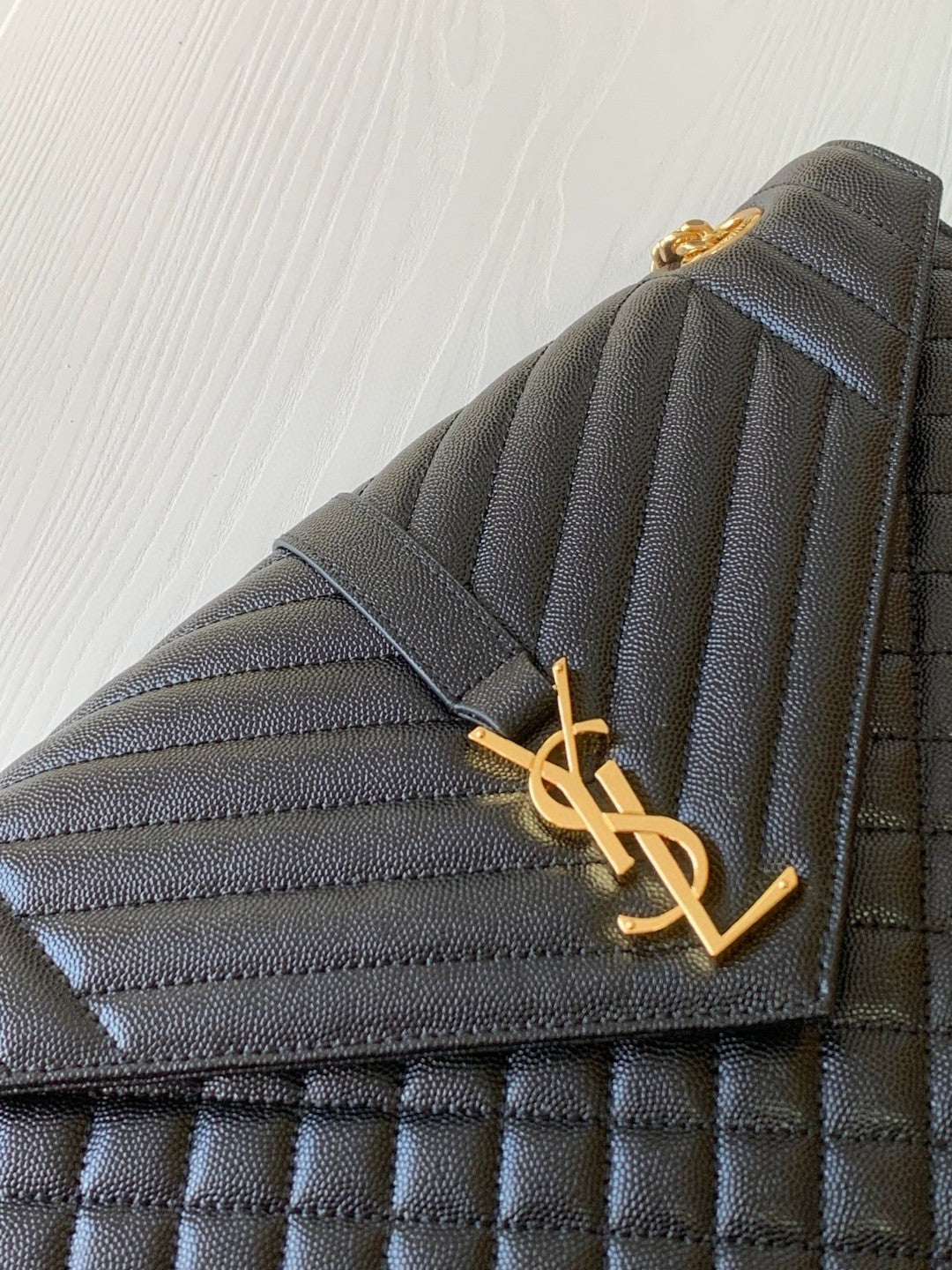Saint Laurent Medium Envelope Bag in Black Quilted Leather with Gold Hardware