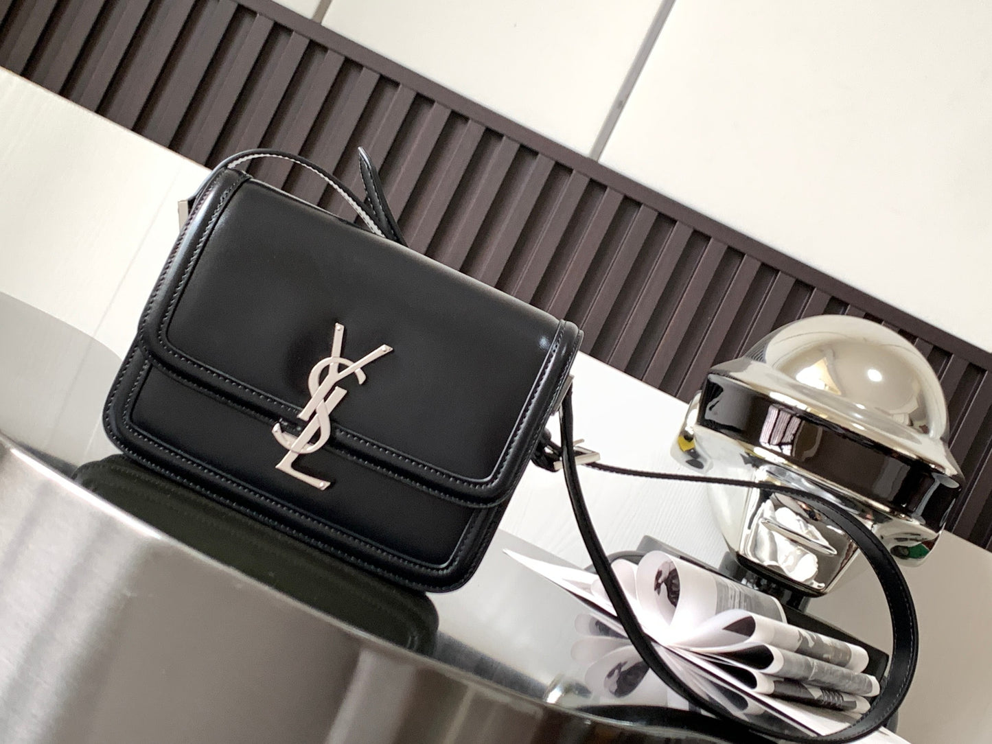 Saint Laurent Small Solferino Satchel in Black Box Leather