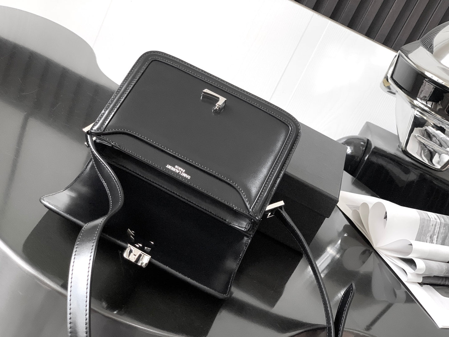 Saint Laurent Small Solferino Satchel in Black Box Leather