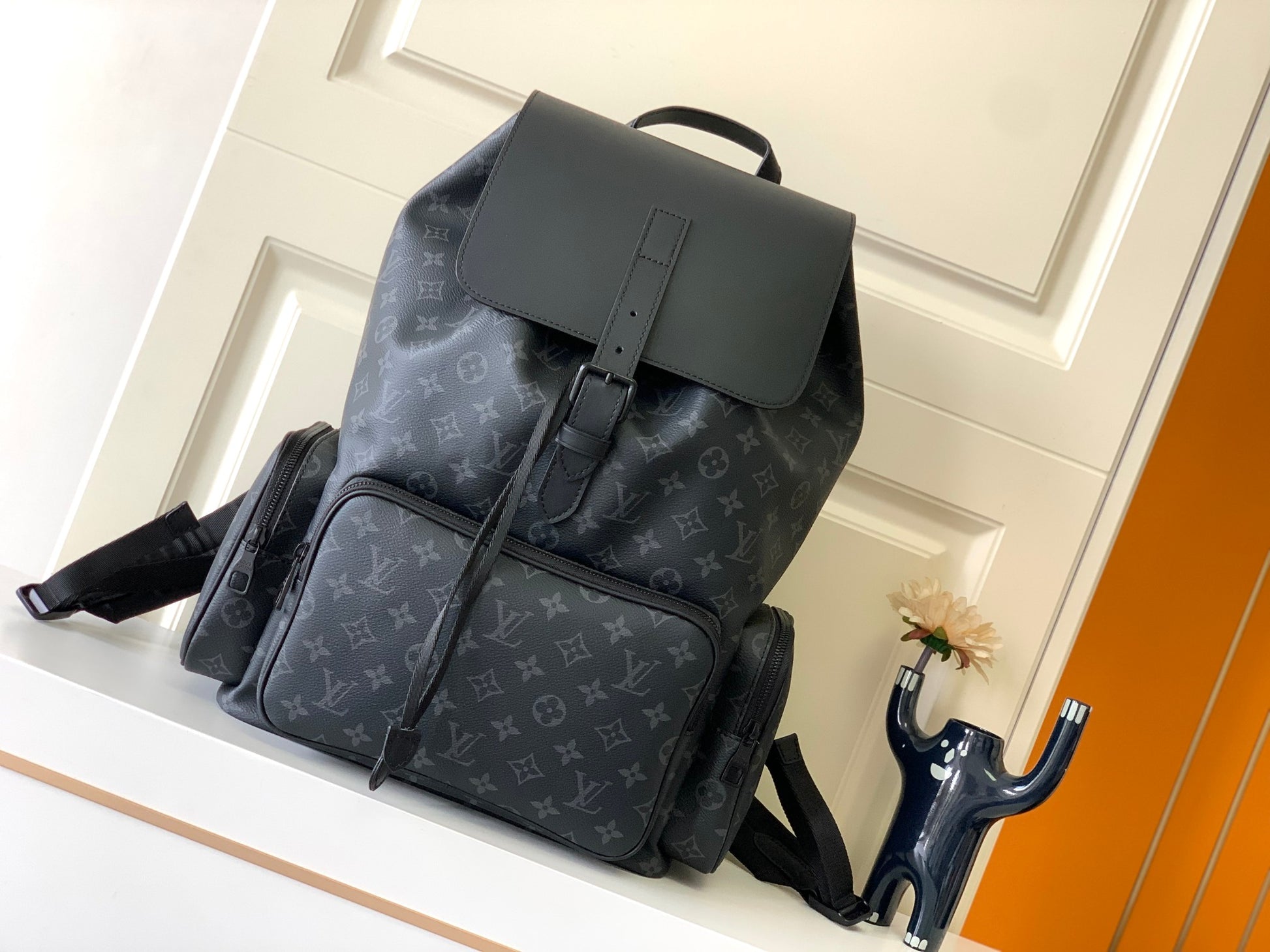 Louis Vuitton Trio Backpack Monogram Eclipse Canvas Black Leather