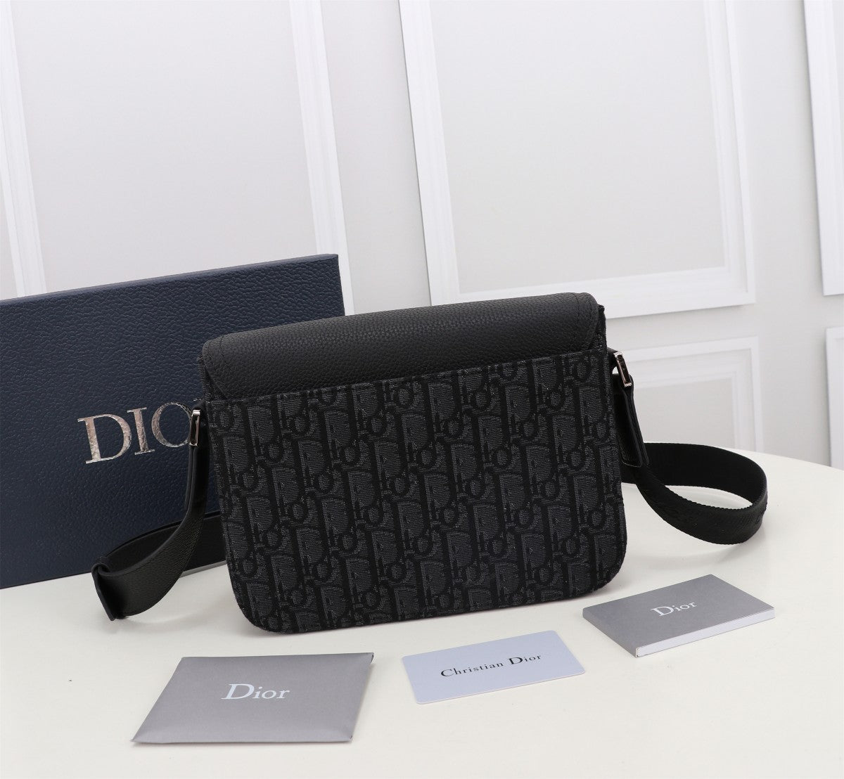 Christian Dior Black Oblique Jacquard and Smooth Calfskin Messenger Bag