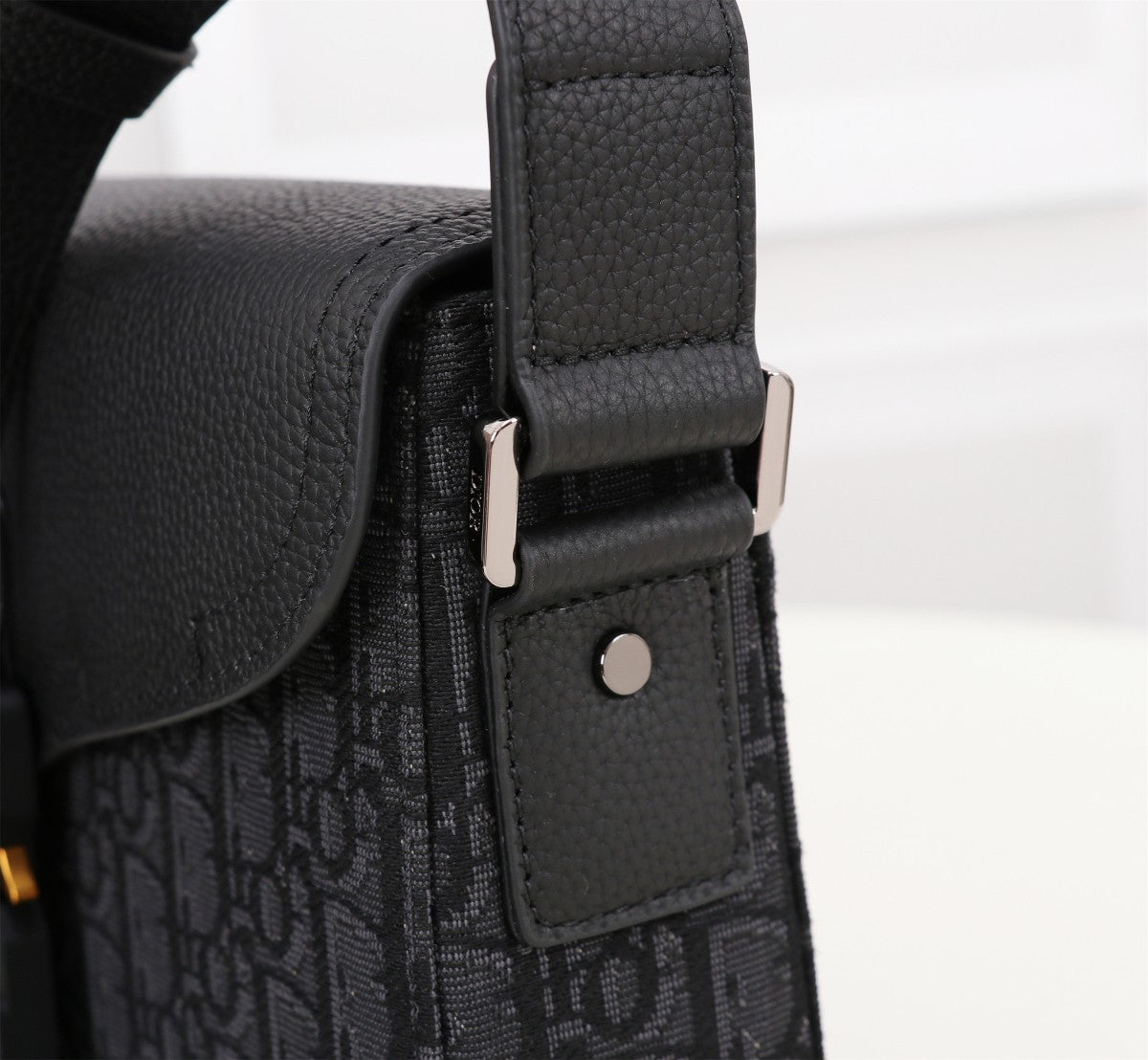 Christian Dior Black Oblique Jacquard and Smooth Calfskin Messenger Bag