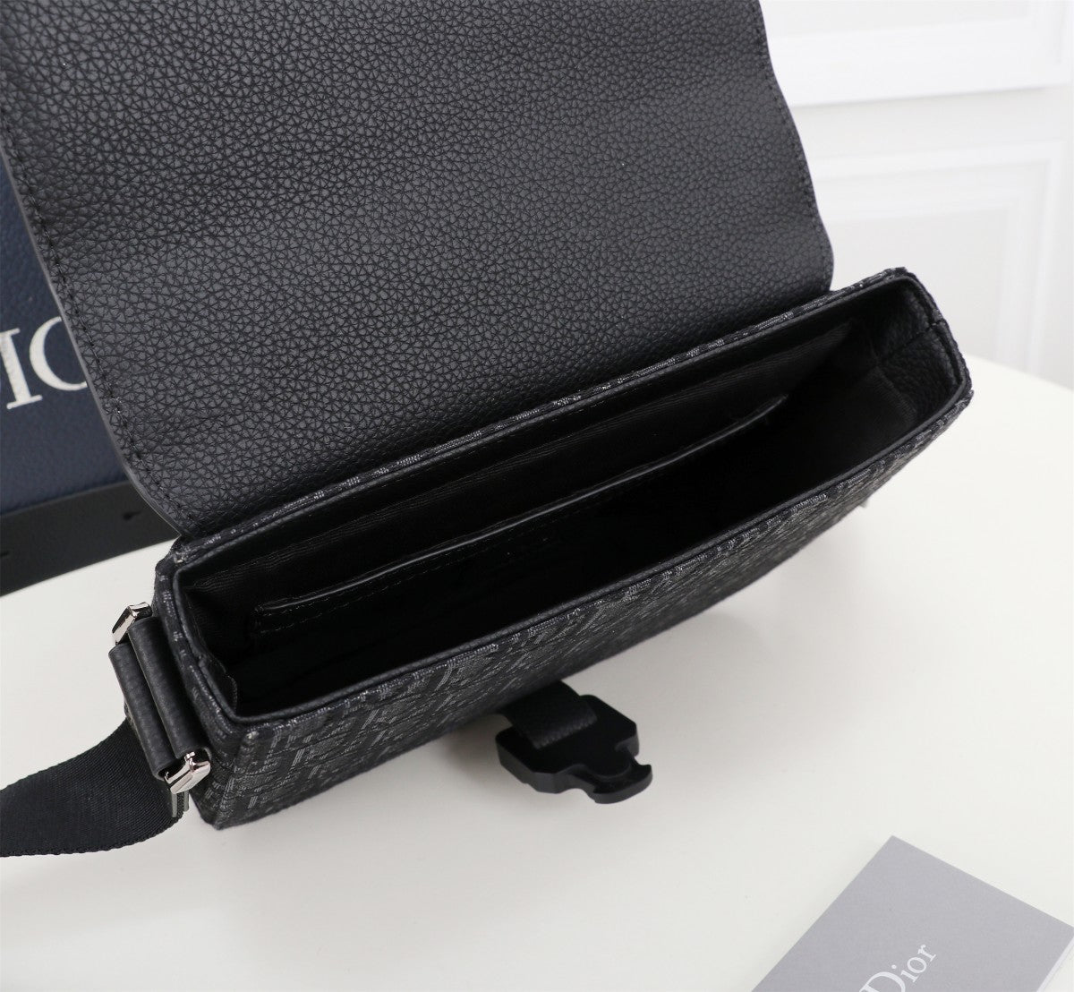 Christian Dior Black Oblique Jacquard and Smooth Calfskin Messenger Bag