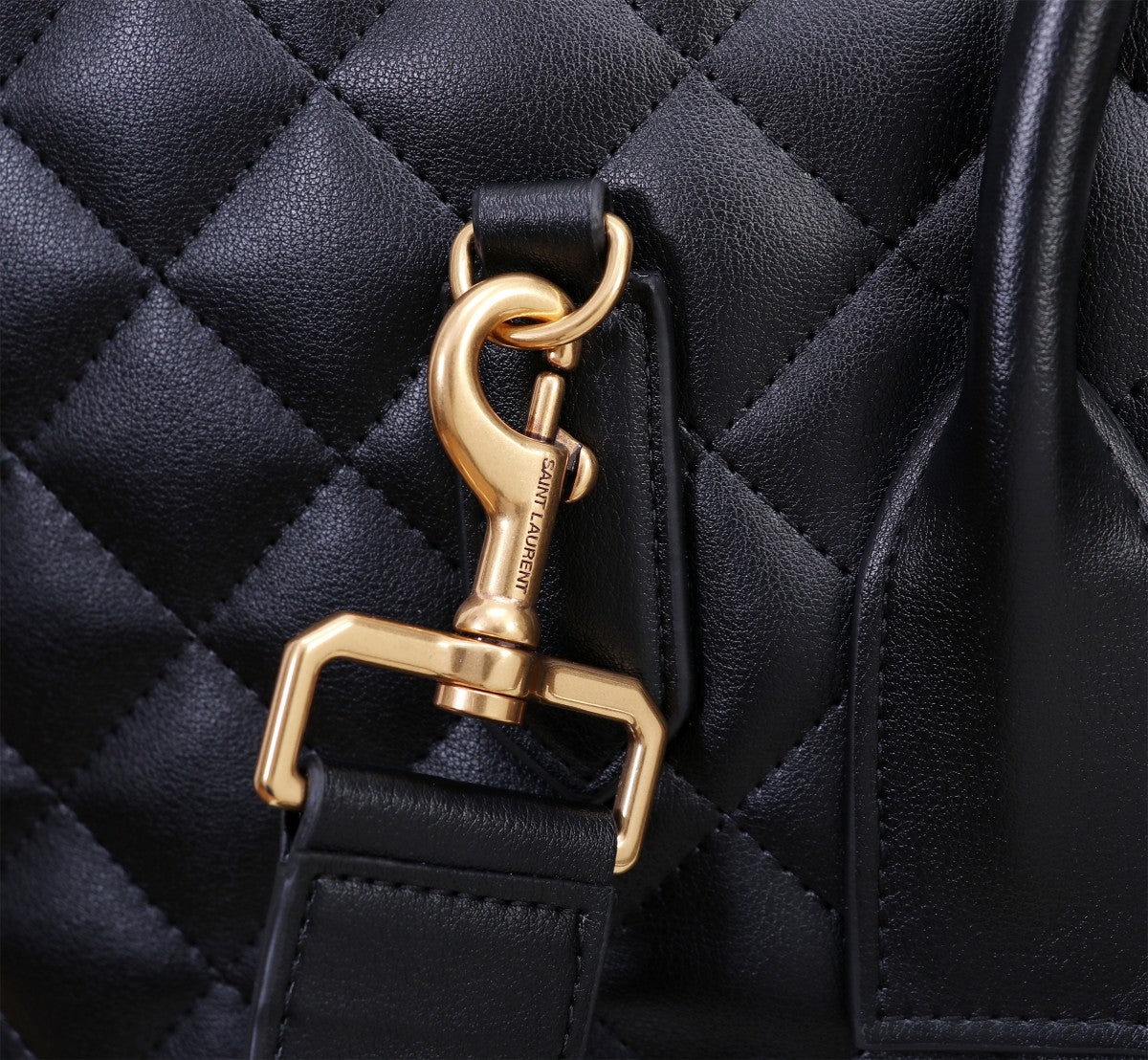 Black Quilted Leather Travel Bag - Luxury Large Duffle with Gold Hardware