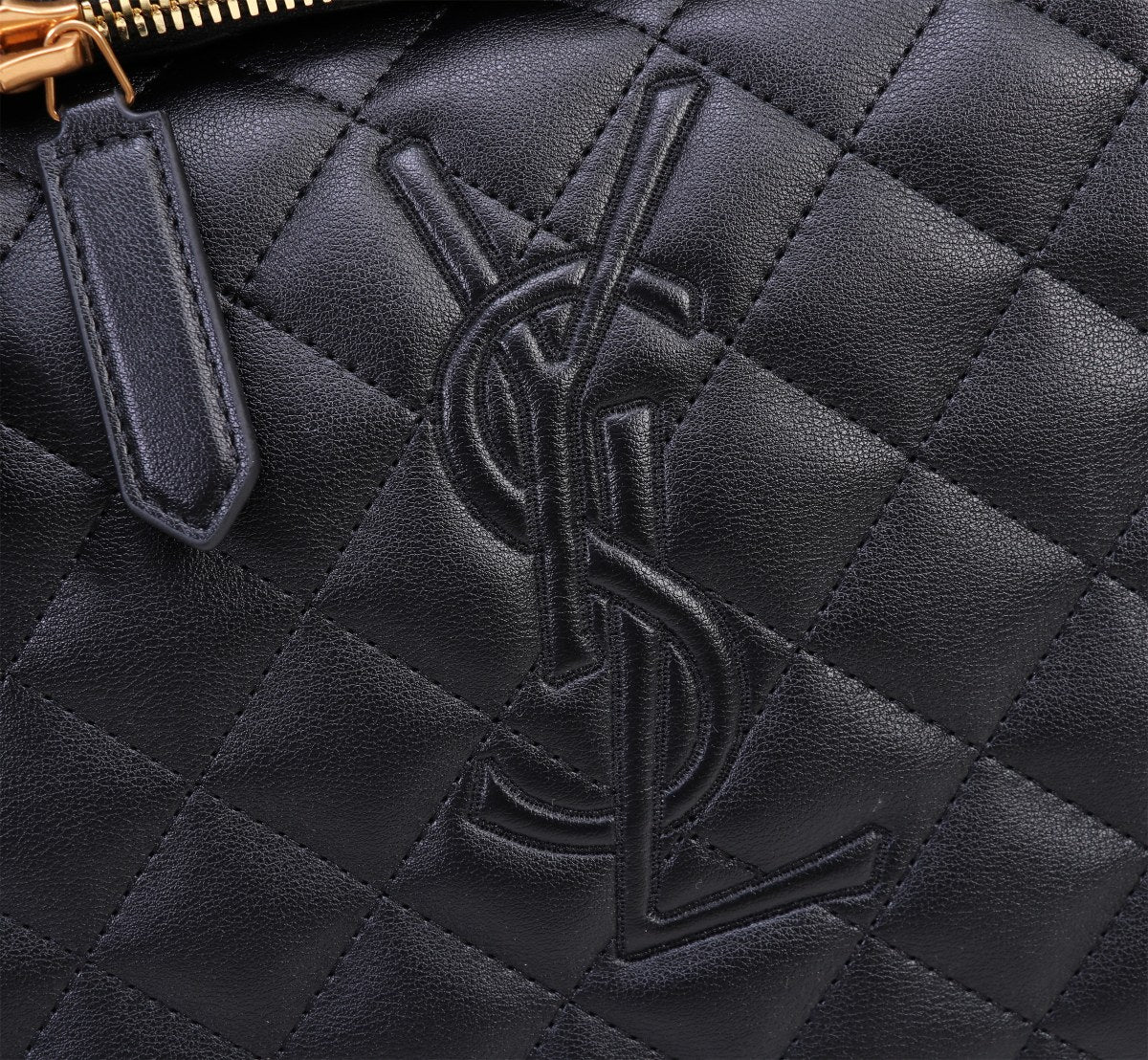 Black Quilted Leather Travel Bag - Luxury Large Duffle with Gold Hardware