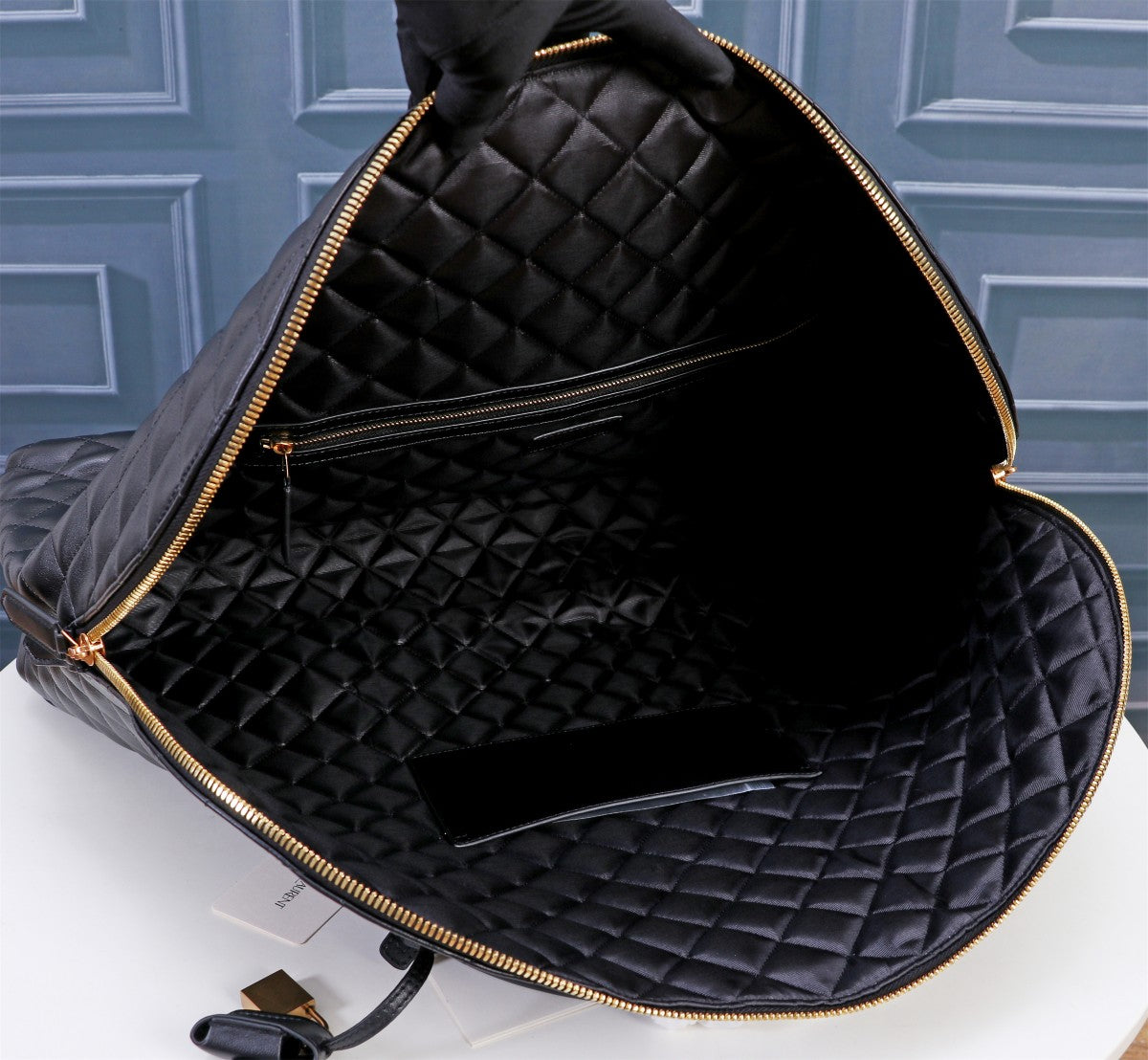 Black Quilted Leather Travel Bag - Luxury Large Duffle with Gold Hardware
