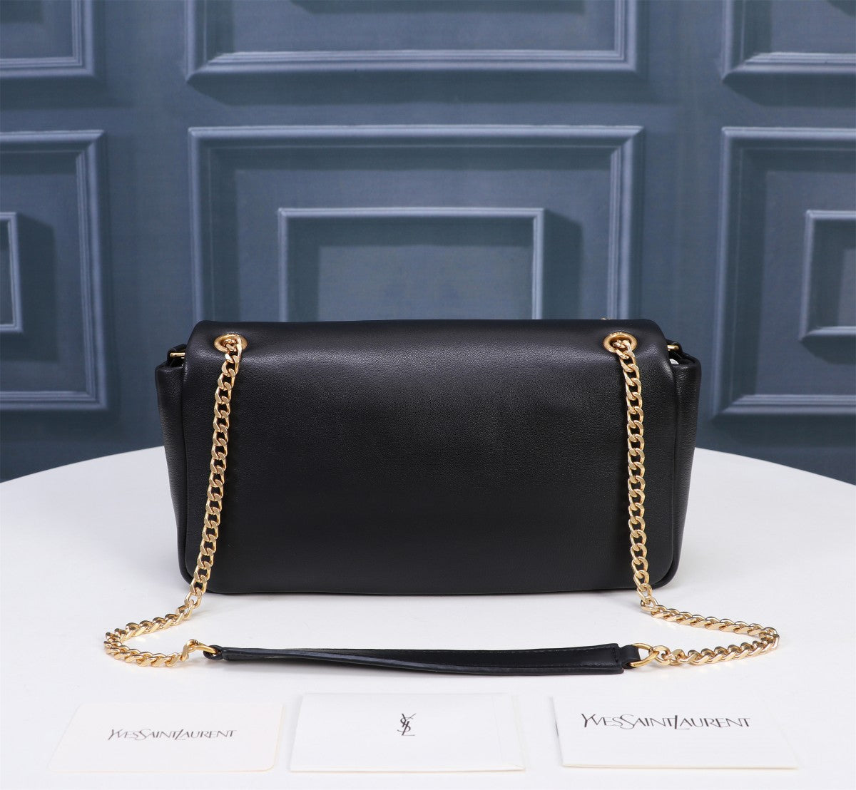 Saint Laurent Monogram Black Leather Flap Shoulder Bag with Gold Hardware