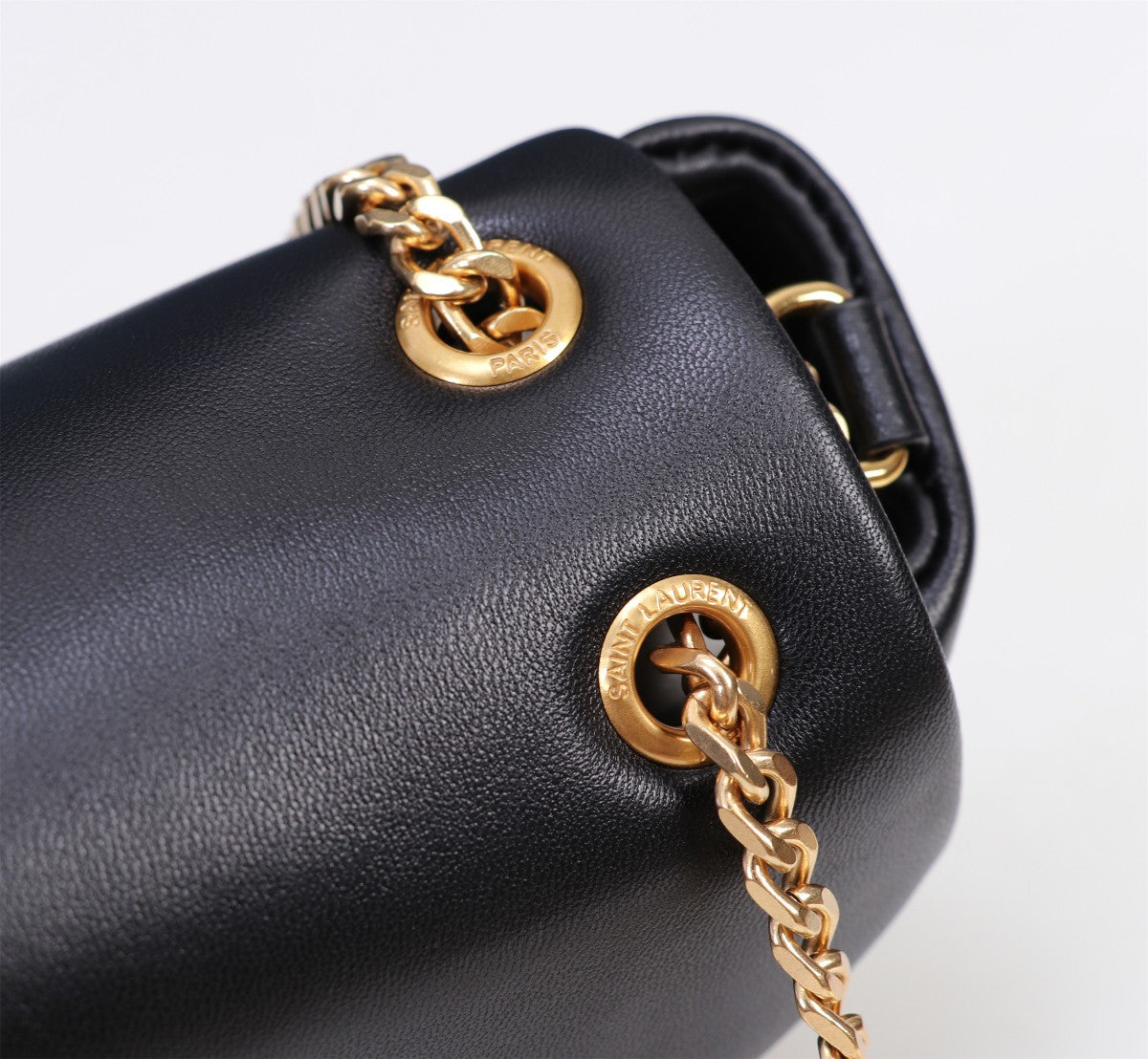 Saint Laurent Monogram Black Leather Flap Shoulder Bag with Gold Hardware