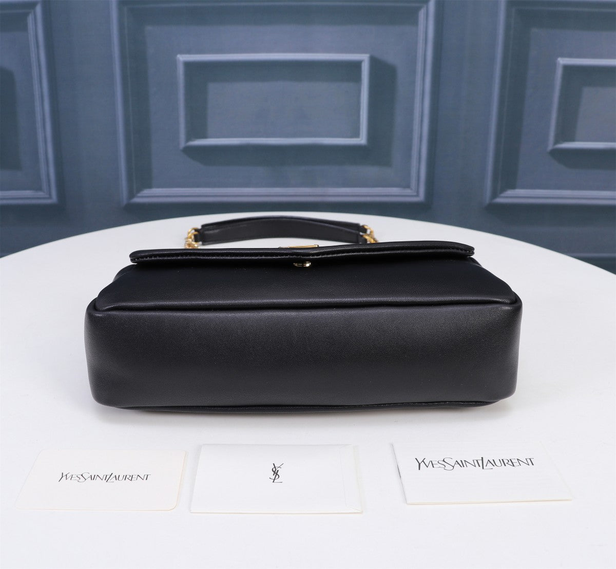 Saint Laurent Monogram Black Leather Flap Shoulder Bag with Gold Hardware