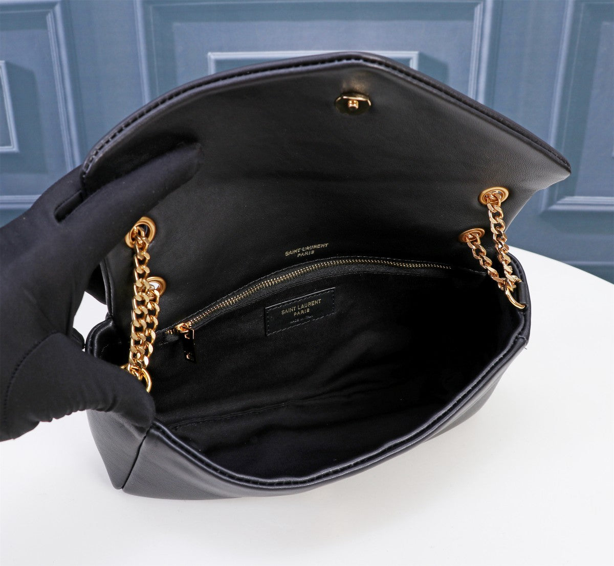 Saint Laurent Monogram Black Leather Flap Shoulder Bag with Gold Hardware
