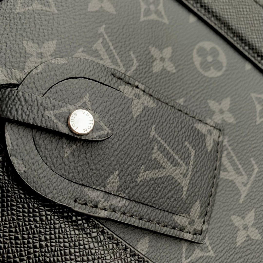 Men's Monogram Canvas Briefcase - Black Designer Tote Bag with Leather Trim