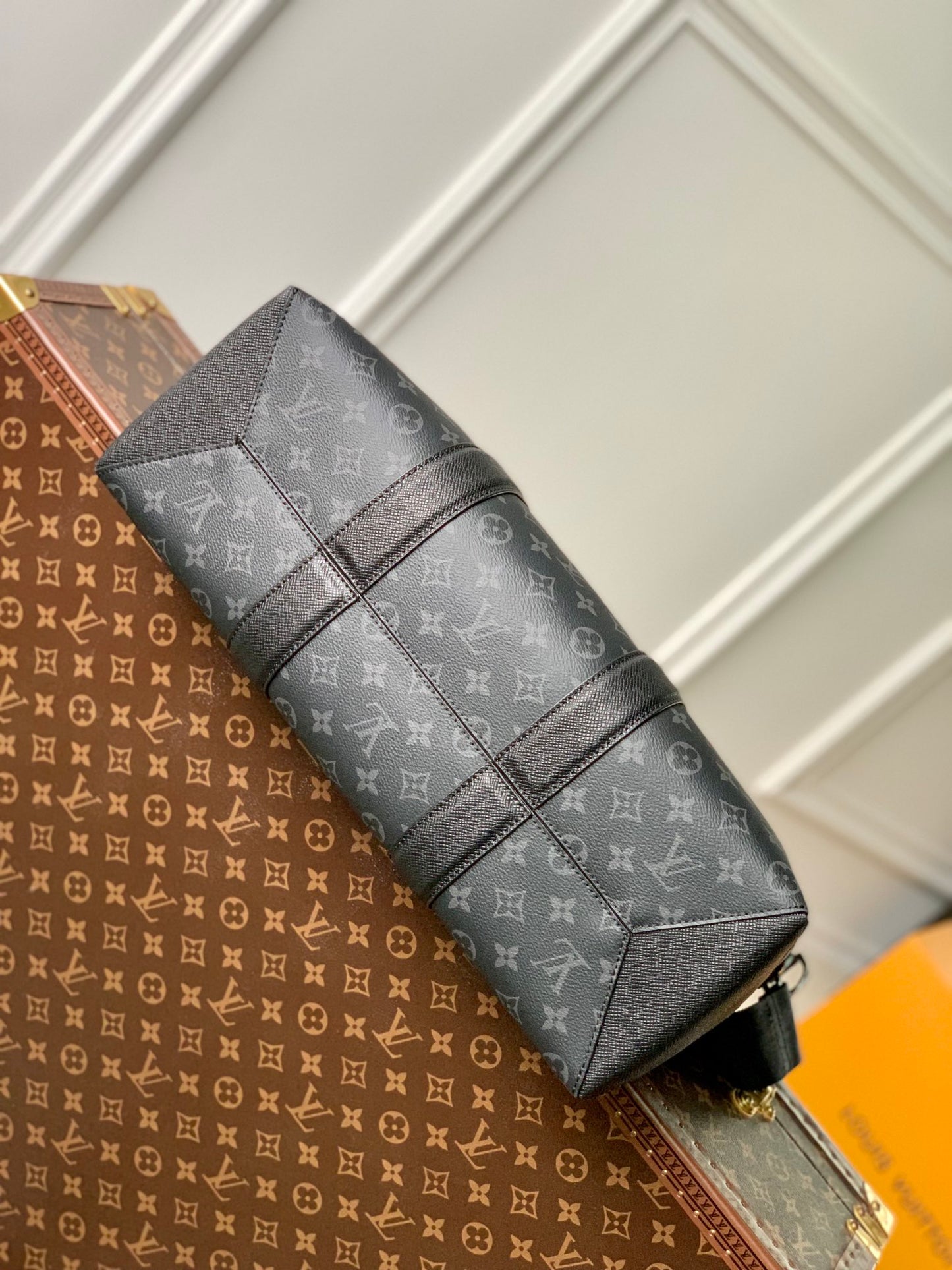 Men's Monogram Canvas Briefcase - Black Designer Tote Bag with Leather Trim