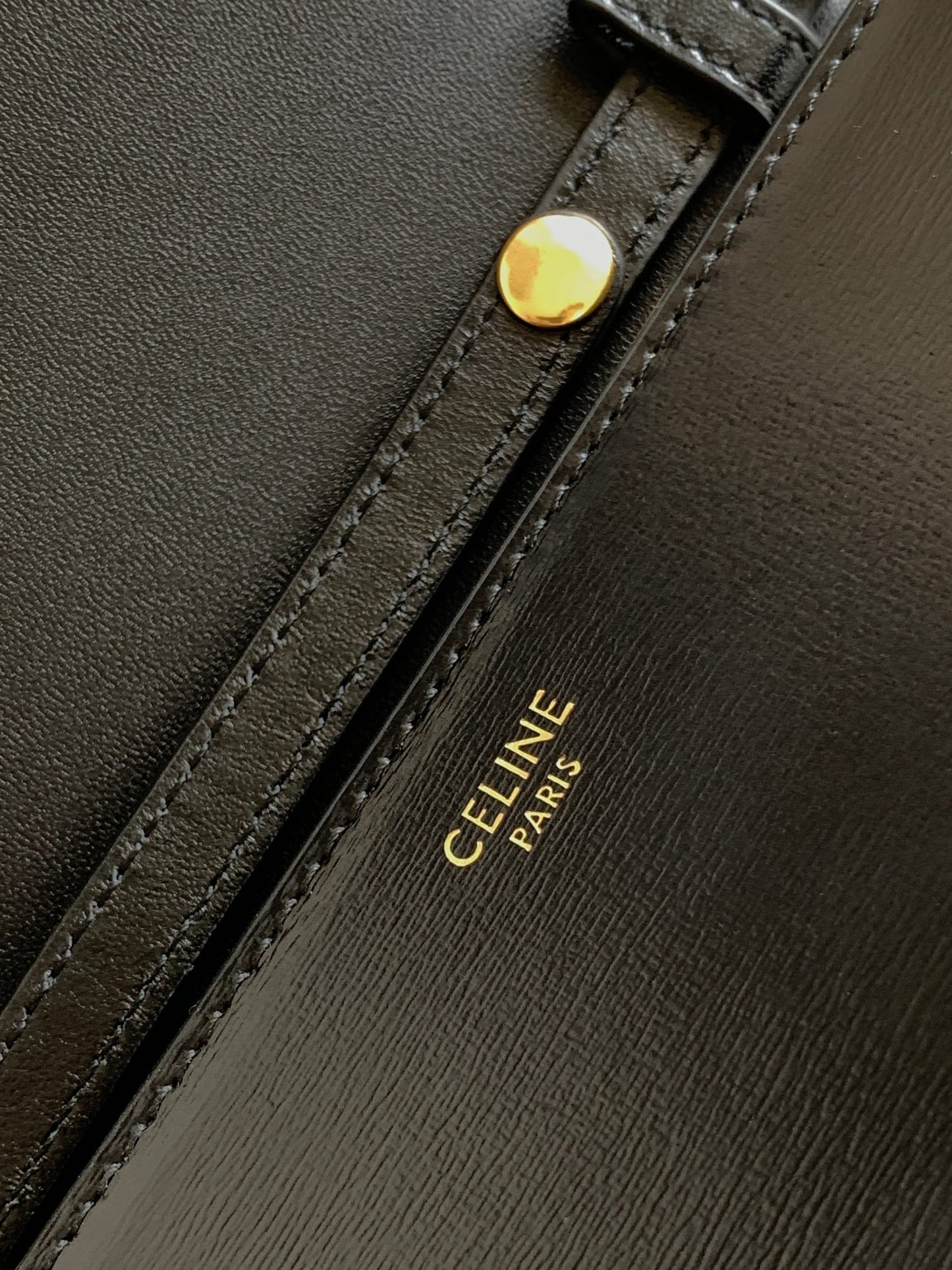 Celine Triomphe Wallet on Chain in Black Shiny Calfskin with Gold Hardware