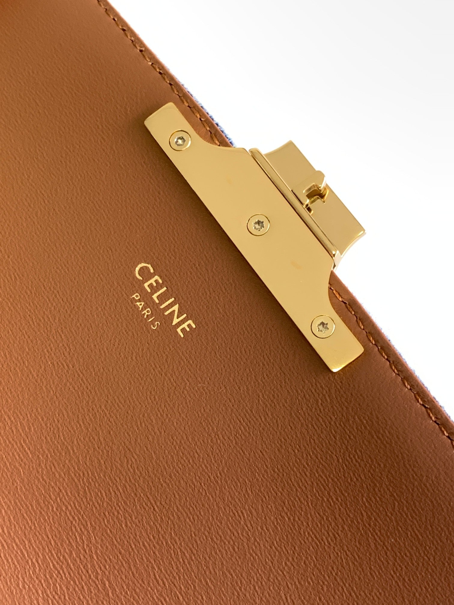 Celine Triomphe Chain Shoulder Bag in Denim with Gold-Tone Hardware