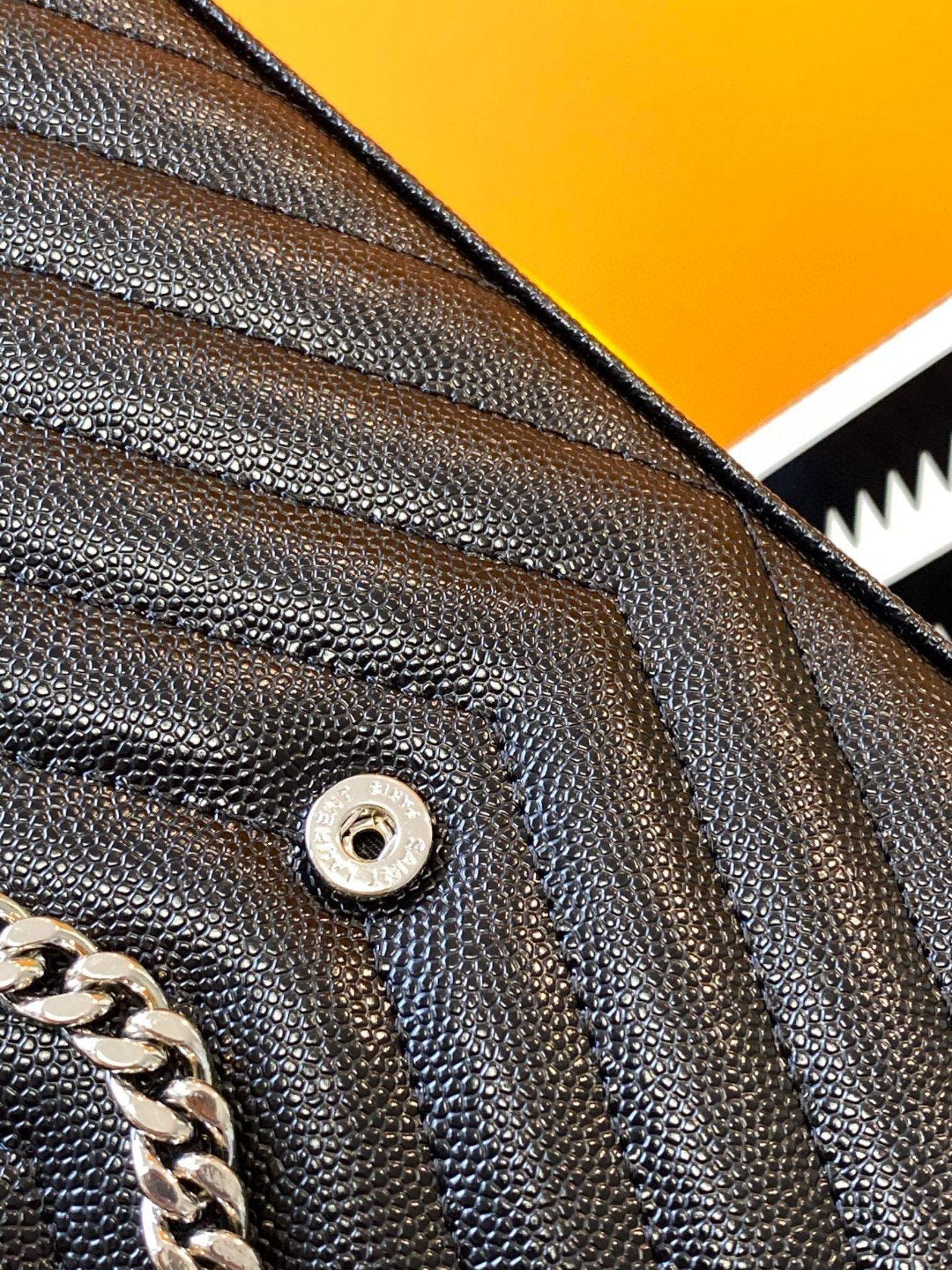 Saint Laurent Monogram Matelassé Leather Chain Wallet - Black with Silver Hardware