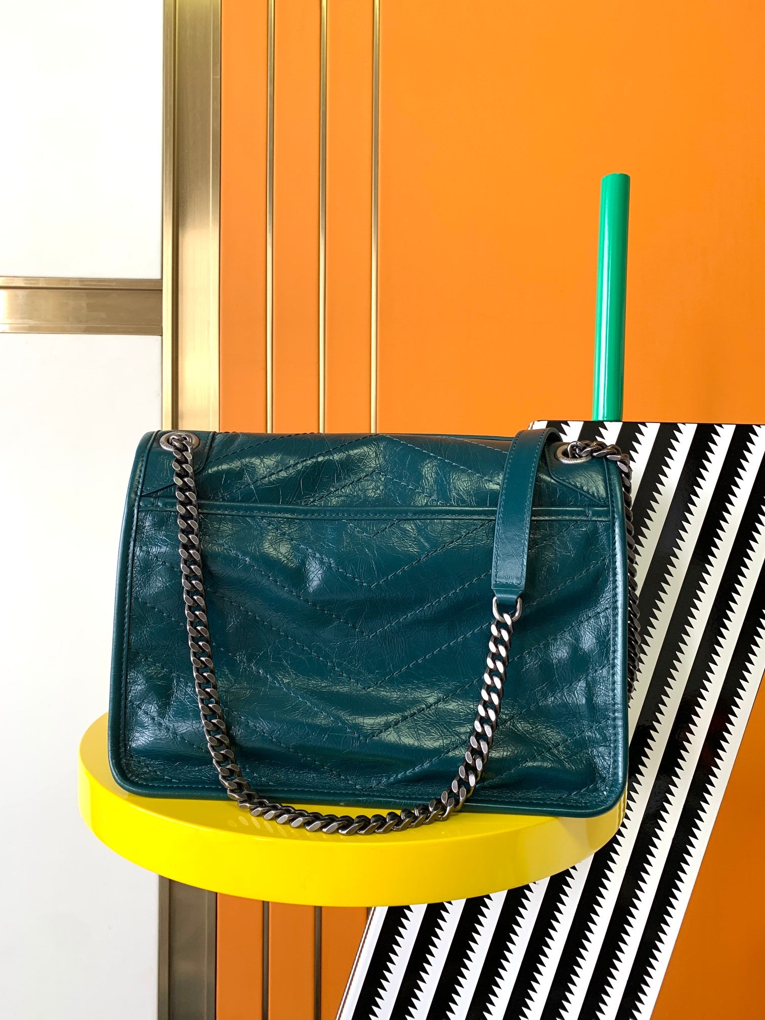 Saint Laurent Niki Medium Shoulder Bag in Crinkled Vintage Leather - Teal