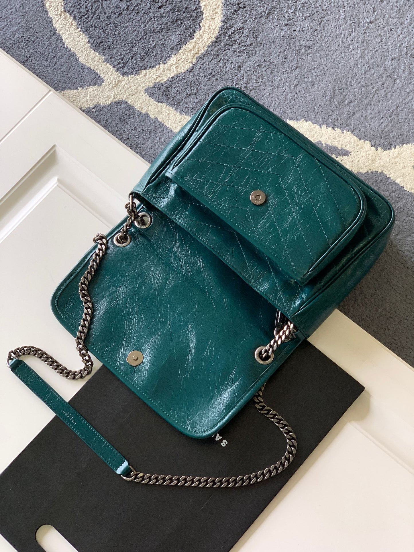 Saint Laurent Niki Medium Shoulder Bag in Crinkled Vintage Leather - Teal