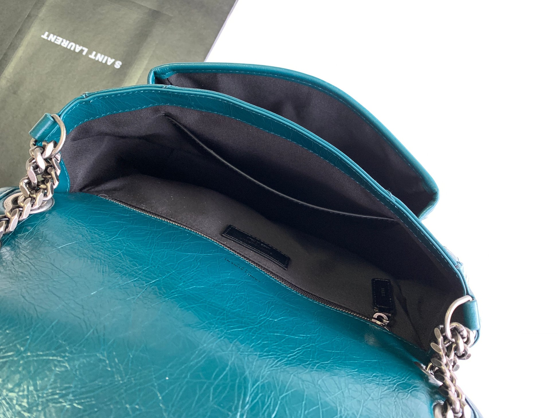 Saint Laurent Niki Medium Shoulder Bag in Crinkled Vintage Leather - Teal