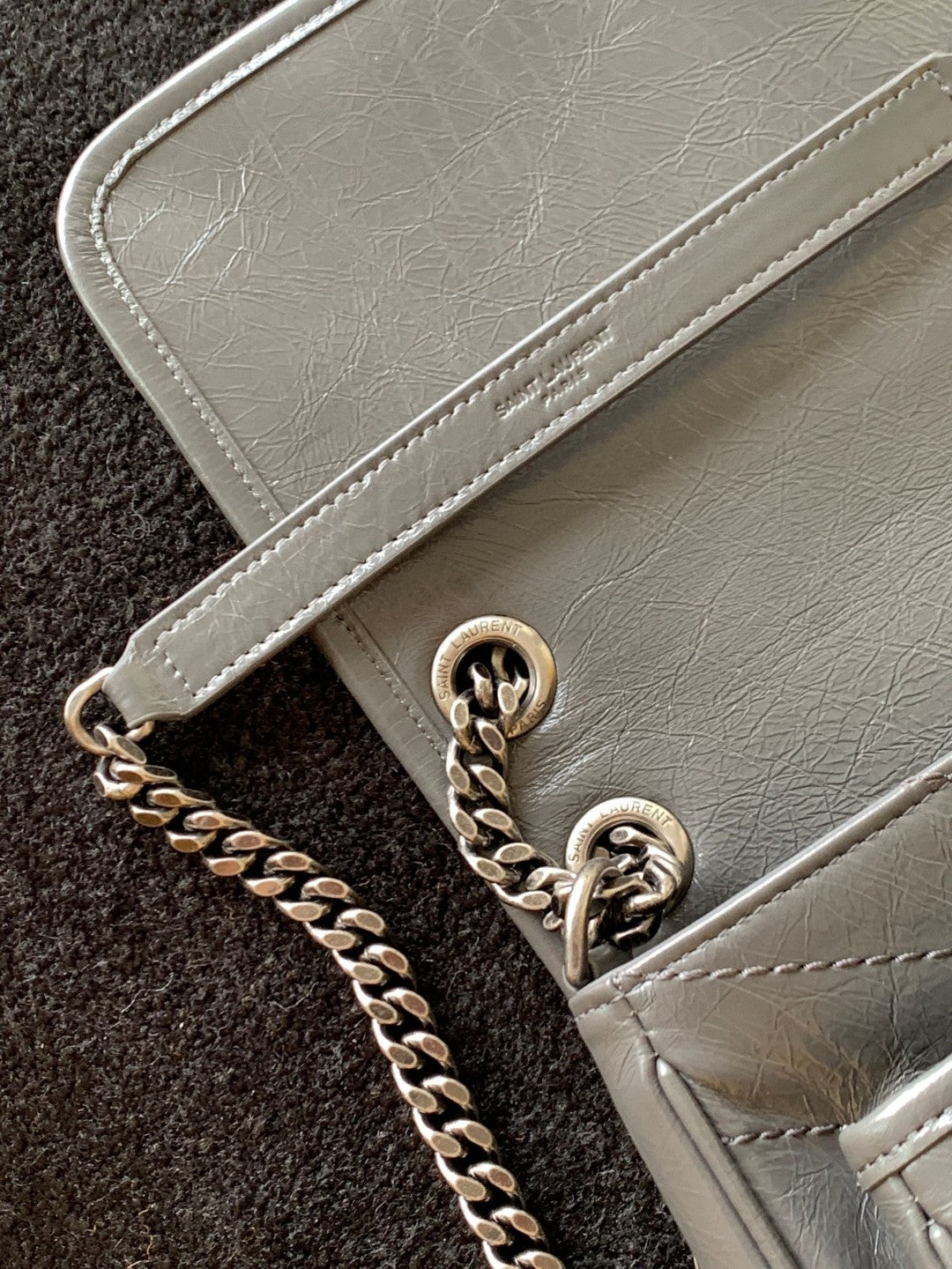 Saint Laurent Medium Niki Bag in Grey Crinkled Leather