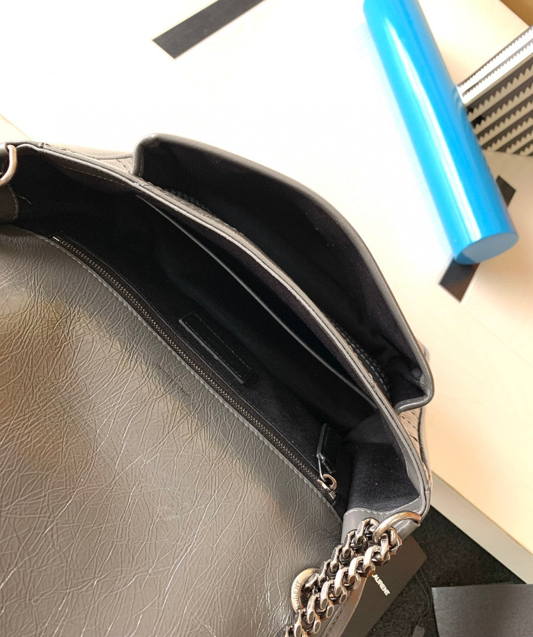 Saint Laurent Medium Niki Bag in Grey Crinkled Leather