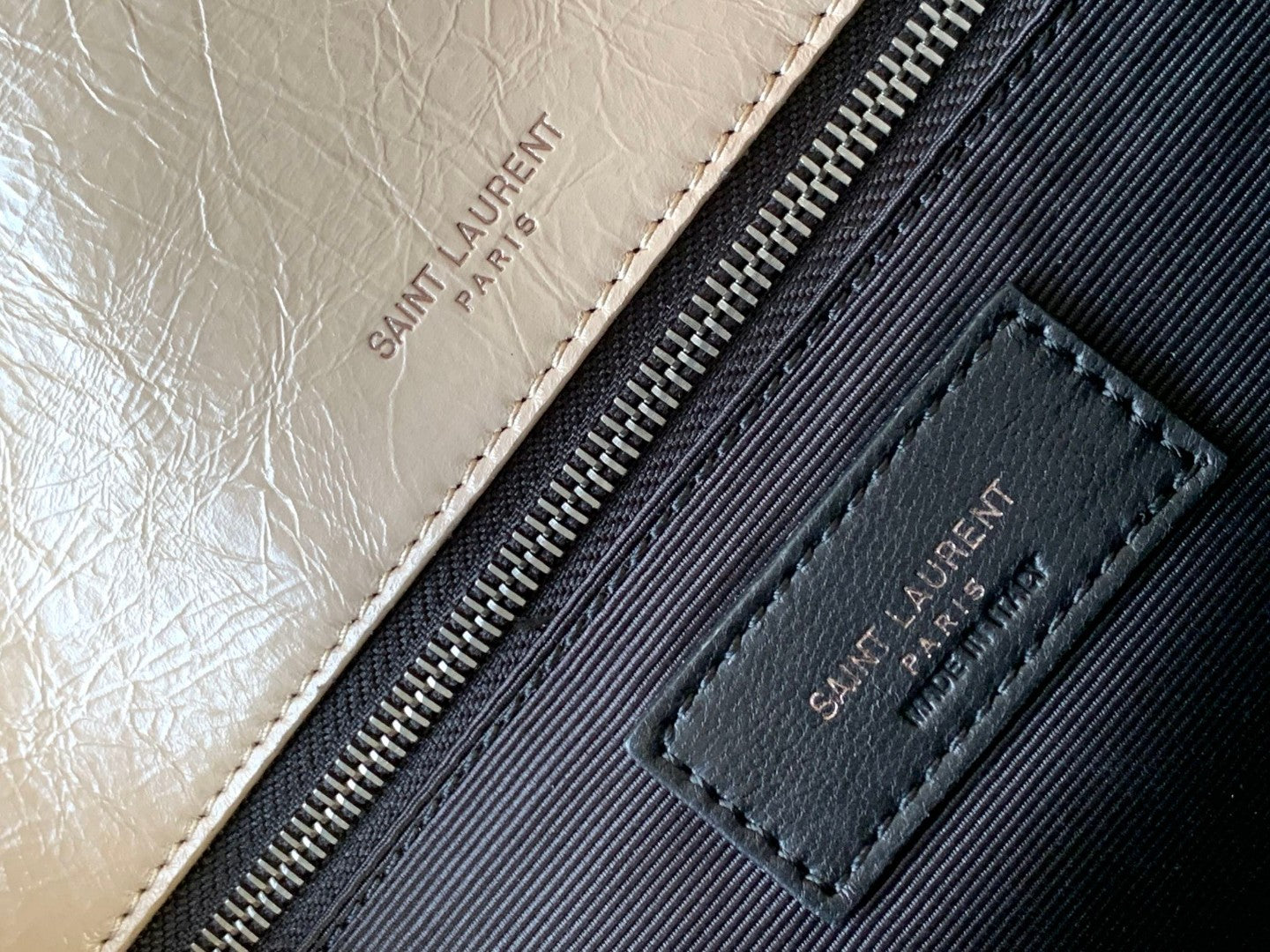 Saint Laurent Niki Medium Shoulder Bag in Beige Crinkled Leather