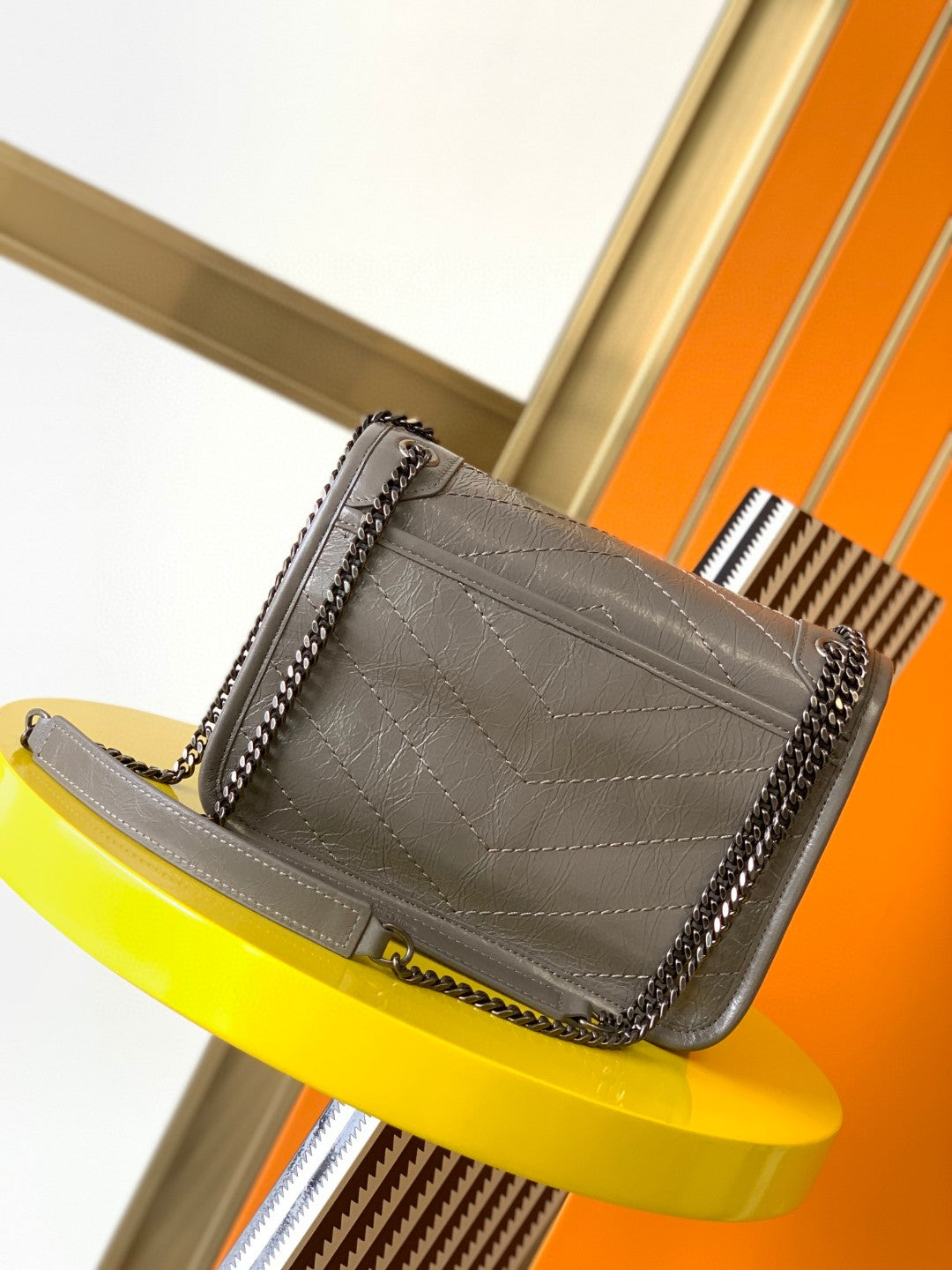Saint Laurent Niki Medium Shoulder Bag in Grey Vintage Leather