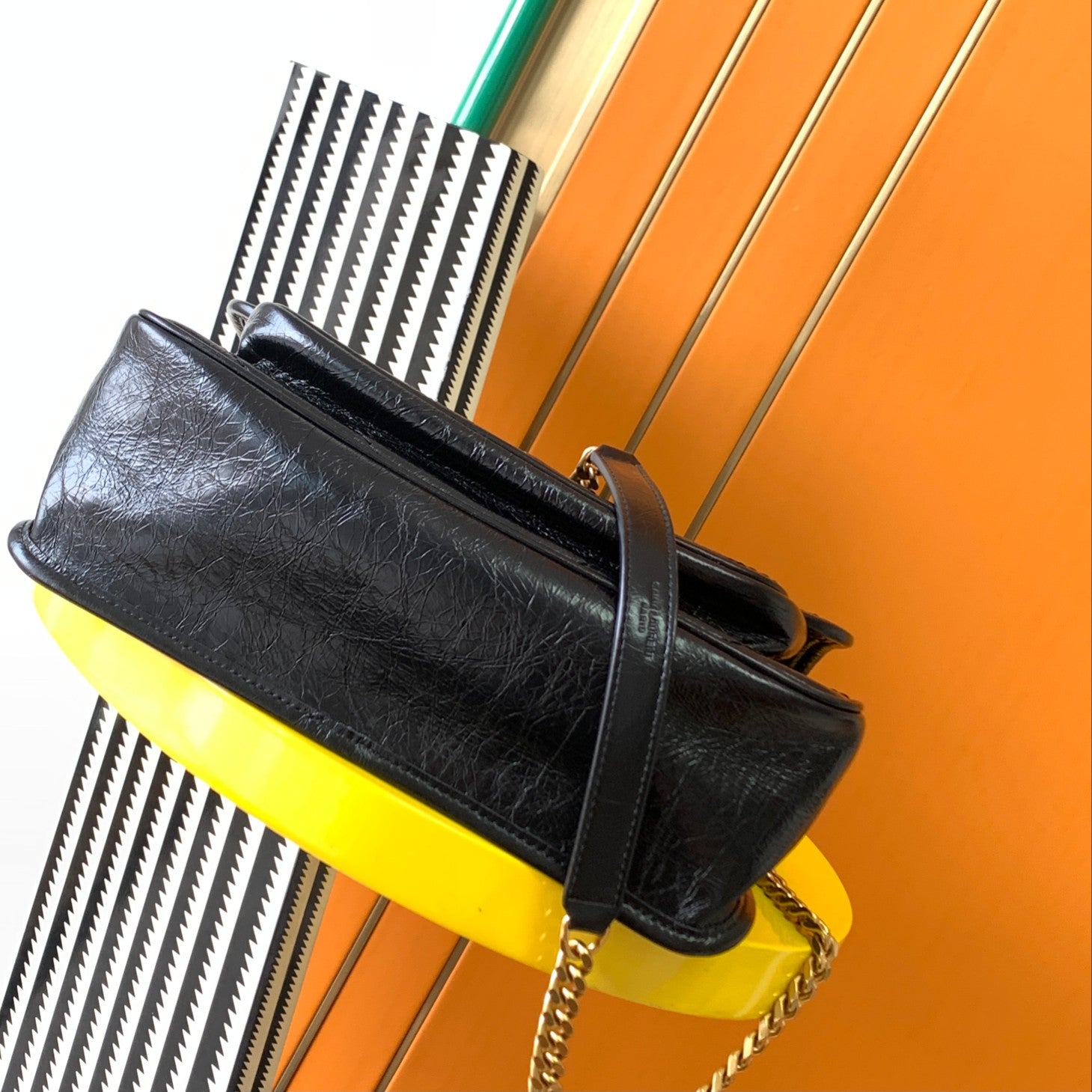 Saint Laurent Medium Niki Shoulder Bag in Black Crinkled Vintage Leather