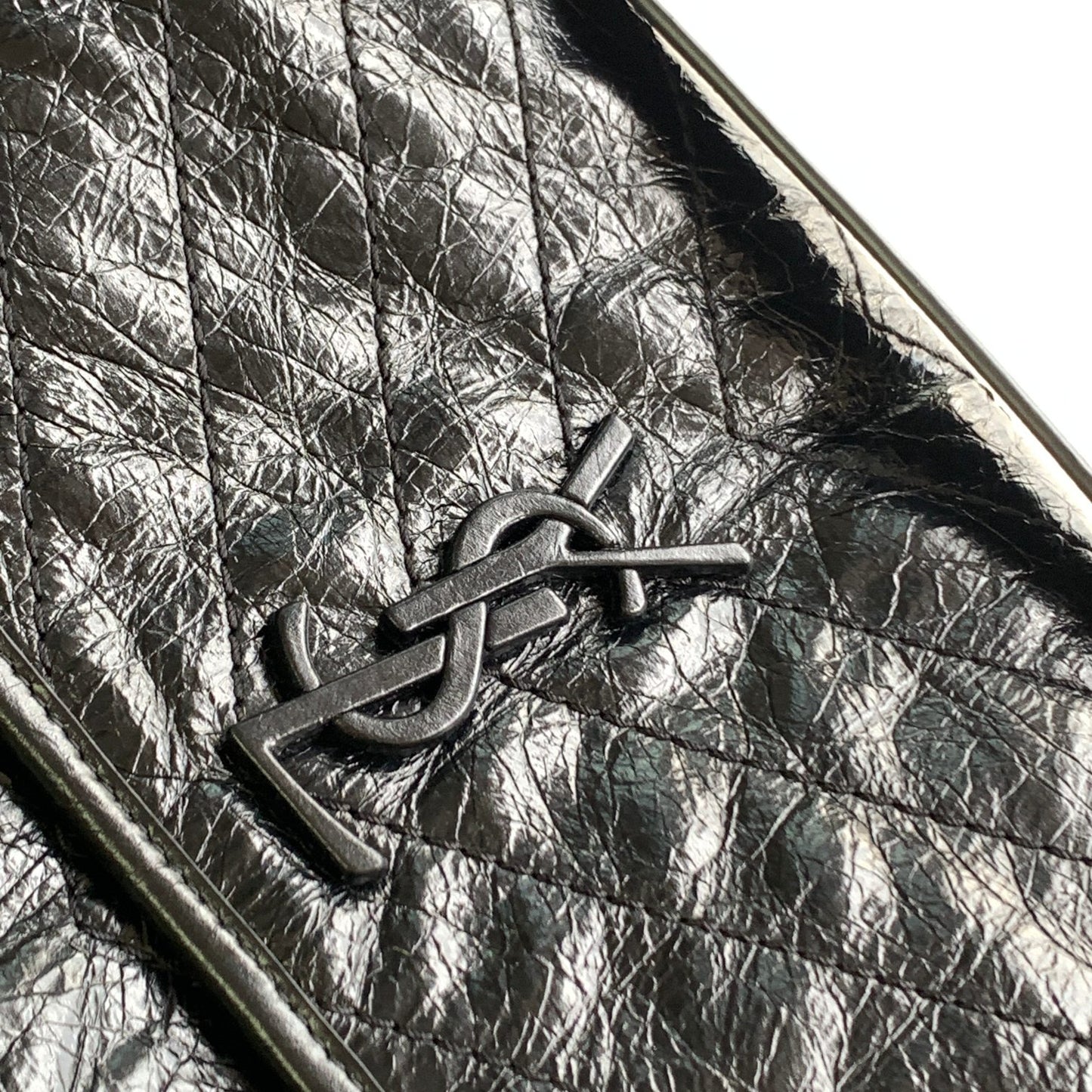 Saint Laurent Medium Niki Shoulder Bag in Black Crinkled Vintage Leather