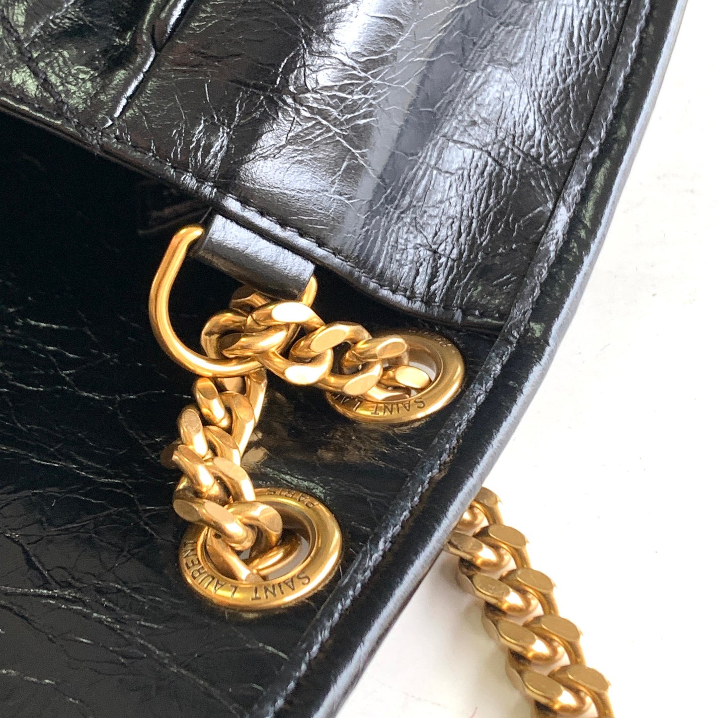 Saint Laurent Medium Niki Shoulder Bag in Black Crinkled Vintage Leather