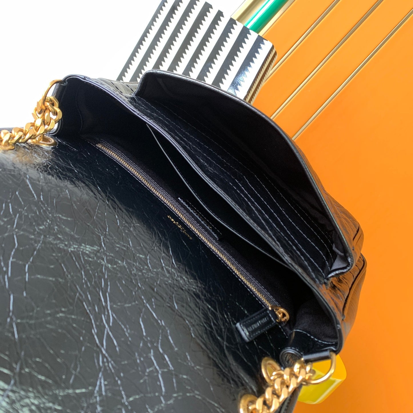 Saint Laurent Medium Niki Shoulder Bag in Black Crinkled Vintage Leather