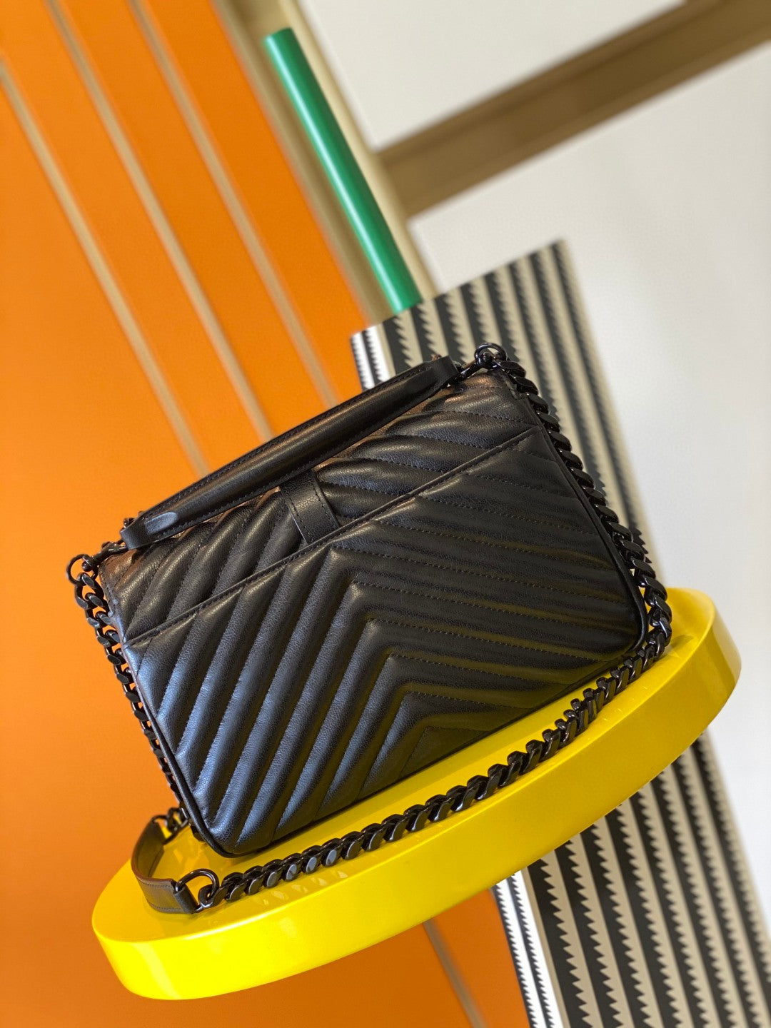 Saint Laurent Matelassé Quilted Leather Shoulder Bag in Black
