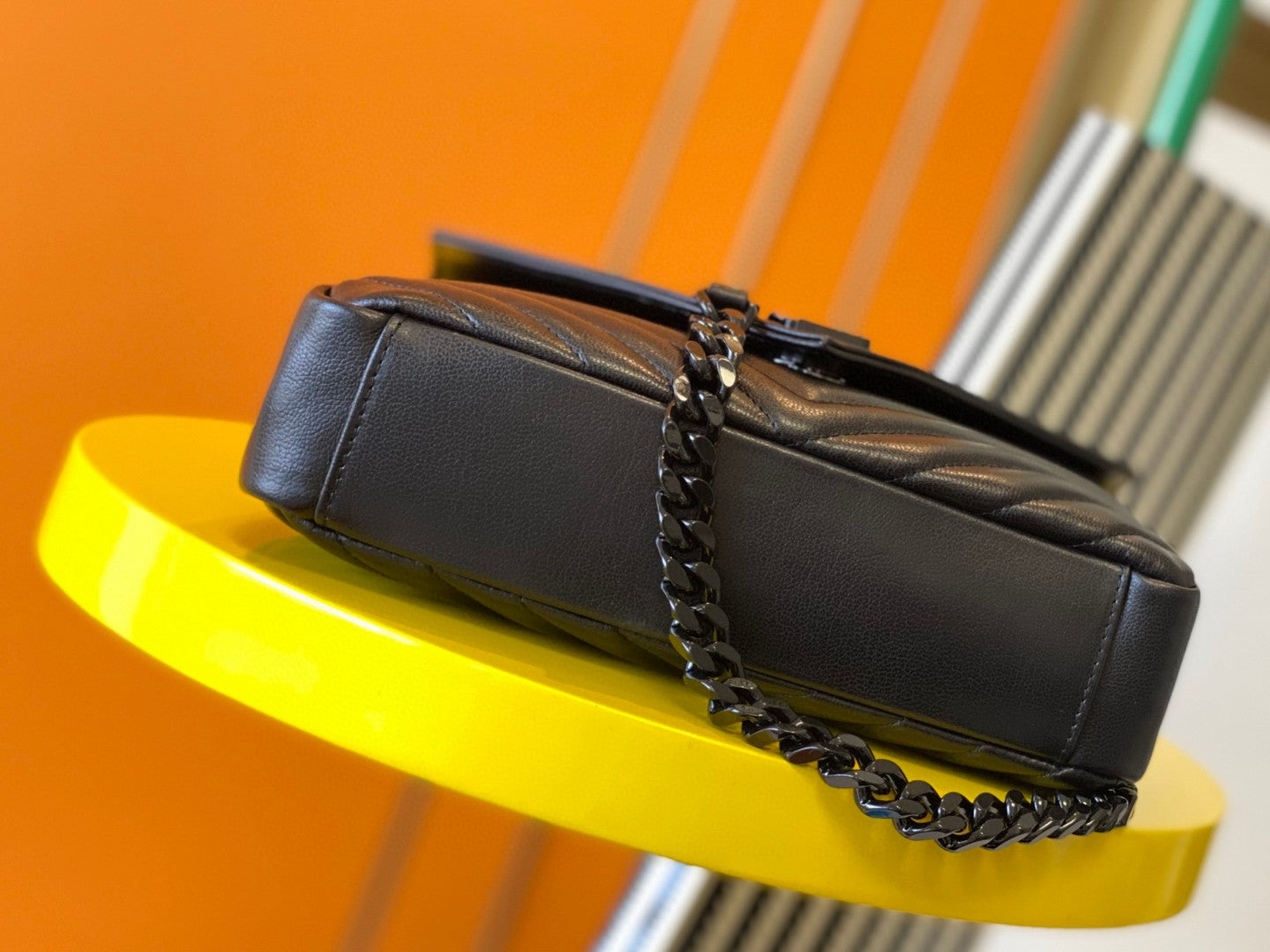 Saint Laurent Matelassé Quilted Leather Shoulder Bag in Black