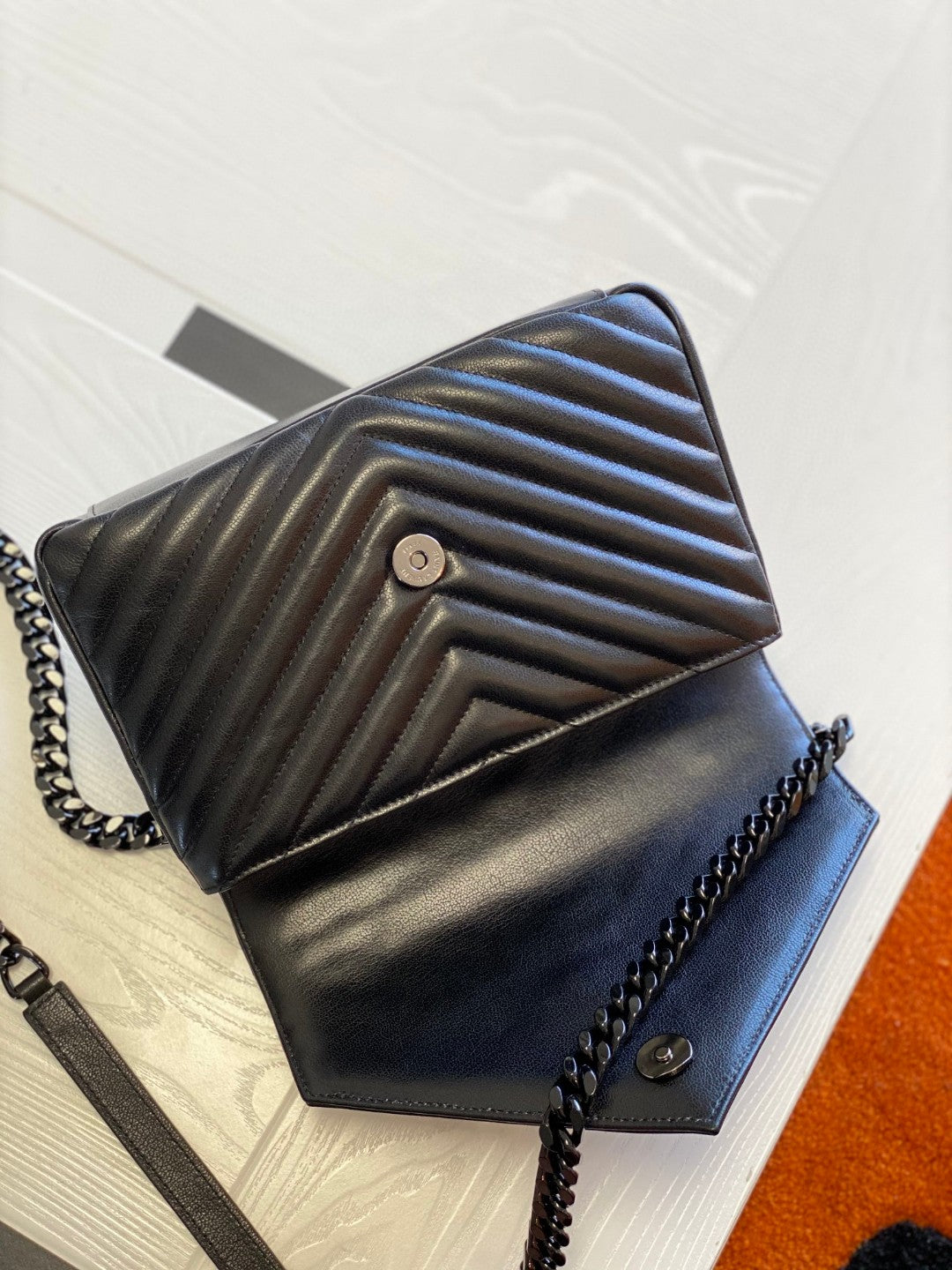 Saint Laurent Matelassé Quilted Leather Shoulder Bag in Black
