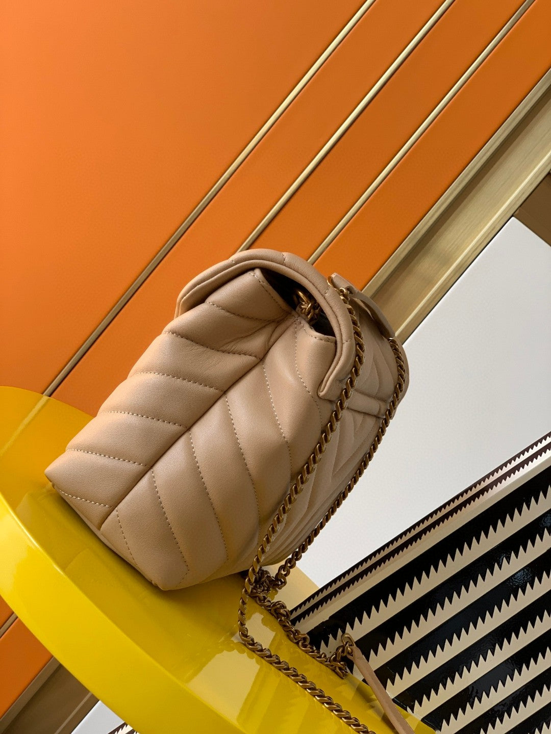 Saint Laurent Loulou Small Quilted Shoulder Bag in Beige Leather