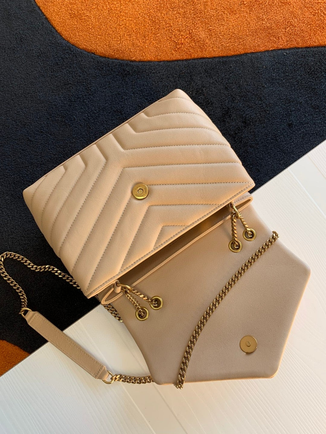 Saint Laurent Loulou Small Quilted Shoulder Bag in Beige Leather